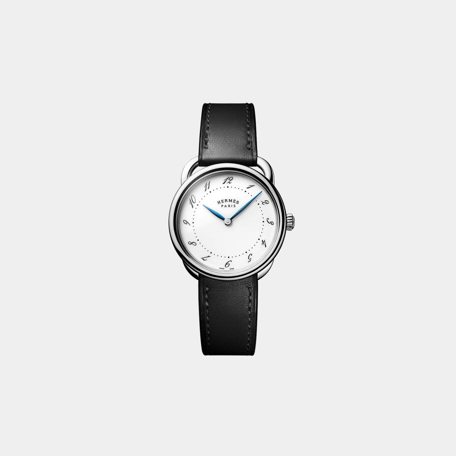 Hermes Arceau 30 mm Steel Watch With Black Barenia Calfskin Strap