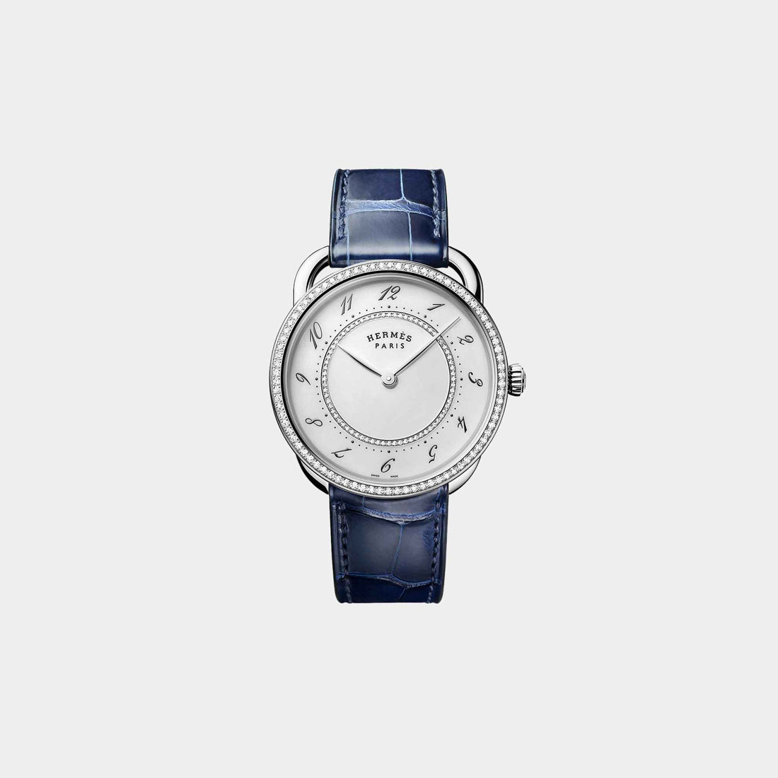 Hermes Arceau 36 mm Set-In Steel Watch With Blue Alligator Strap