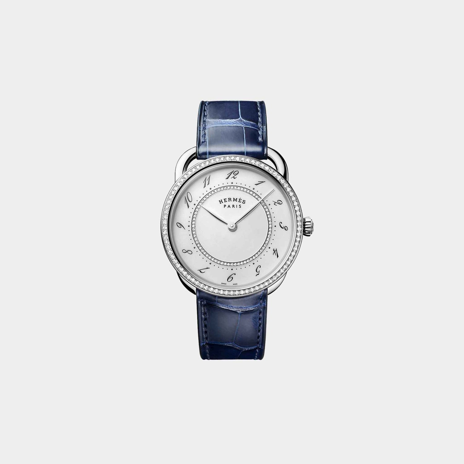 Hermes Arceau 36 mm Set-In Steel Watch With Blue Alligator Strap