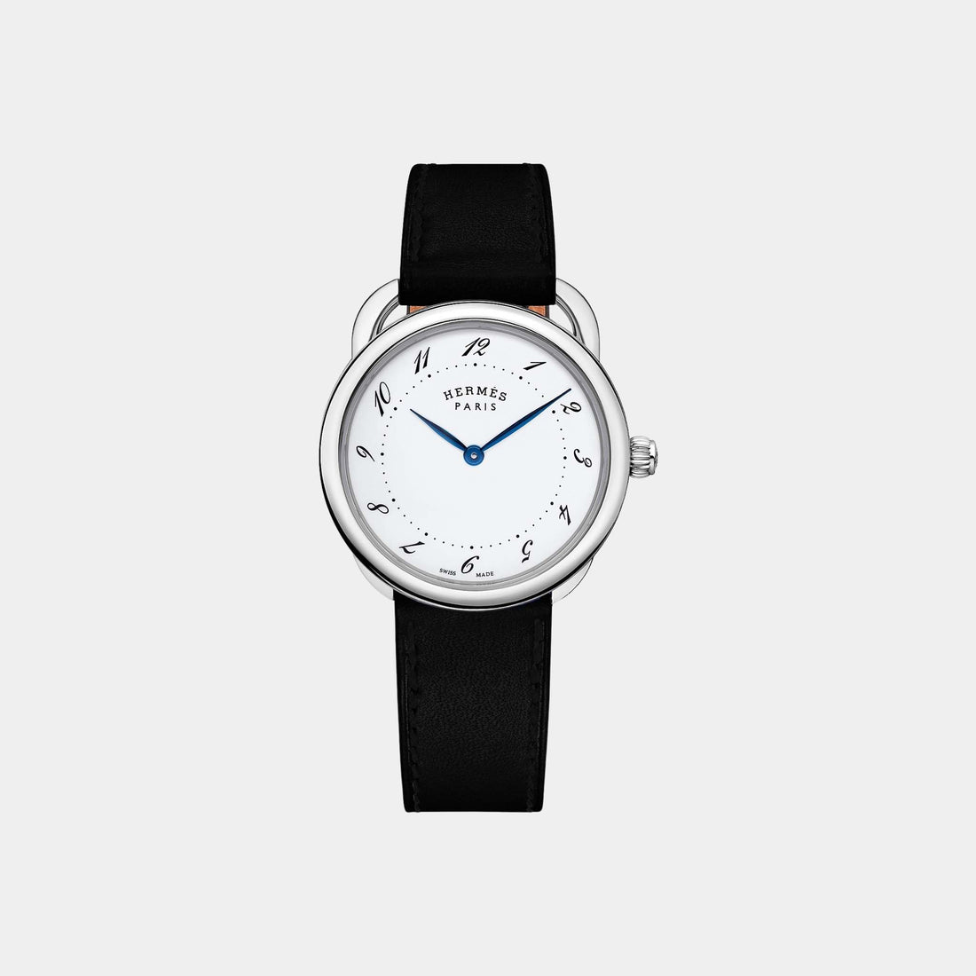 Hermes Arceau 36 mm Steel Watch With Black Barenia Calfskin Strap