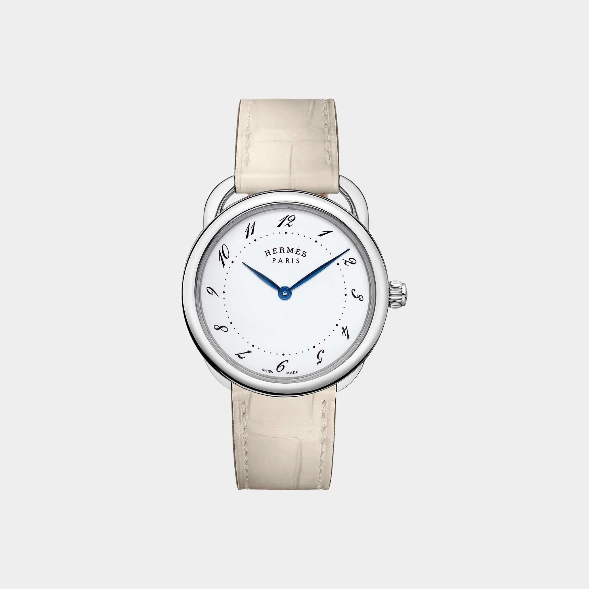 Hermes Arceau 36 mm Steel Watch With Concrete Matte Alligator Strap