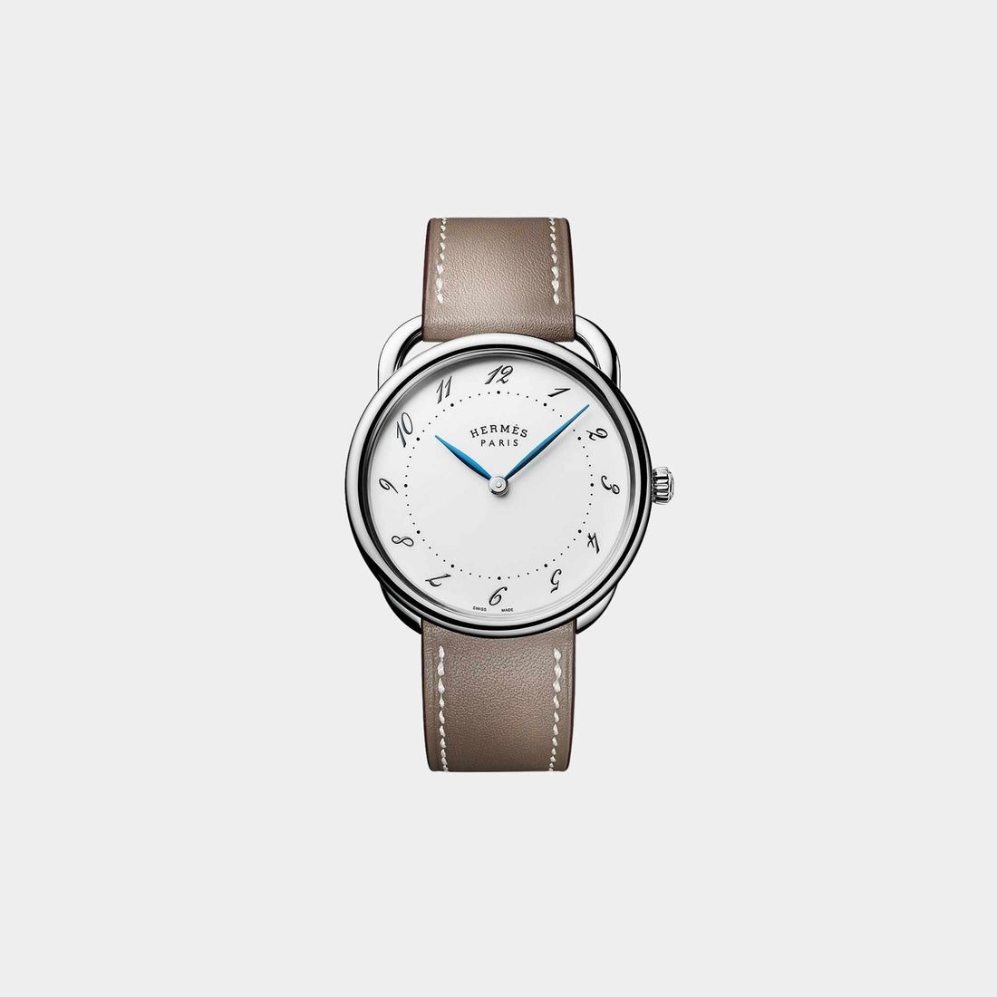 Hermes Arceau 36 mm Steel Watch With Etoupe Swift Calfskin Strap