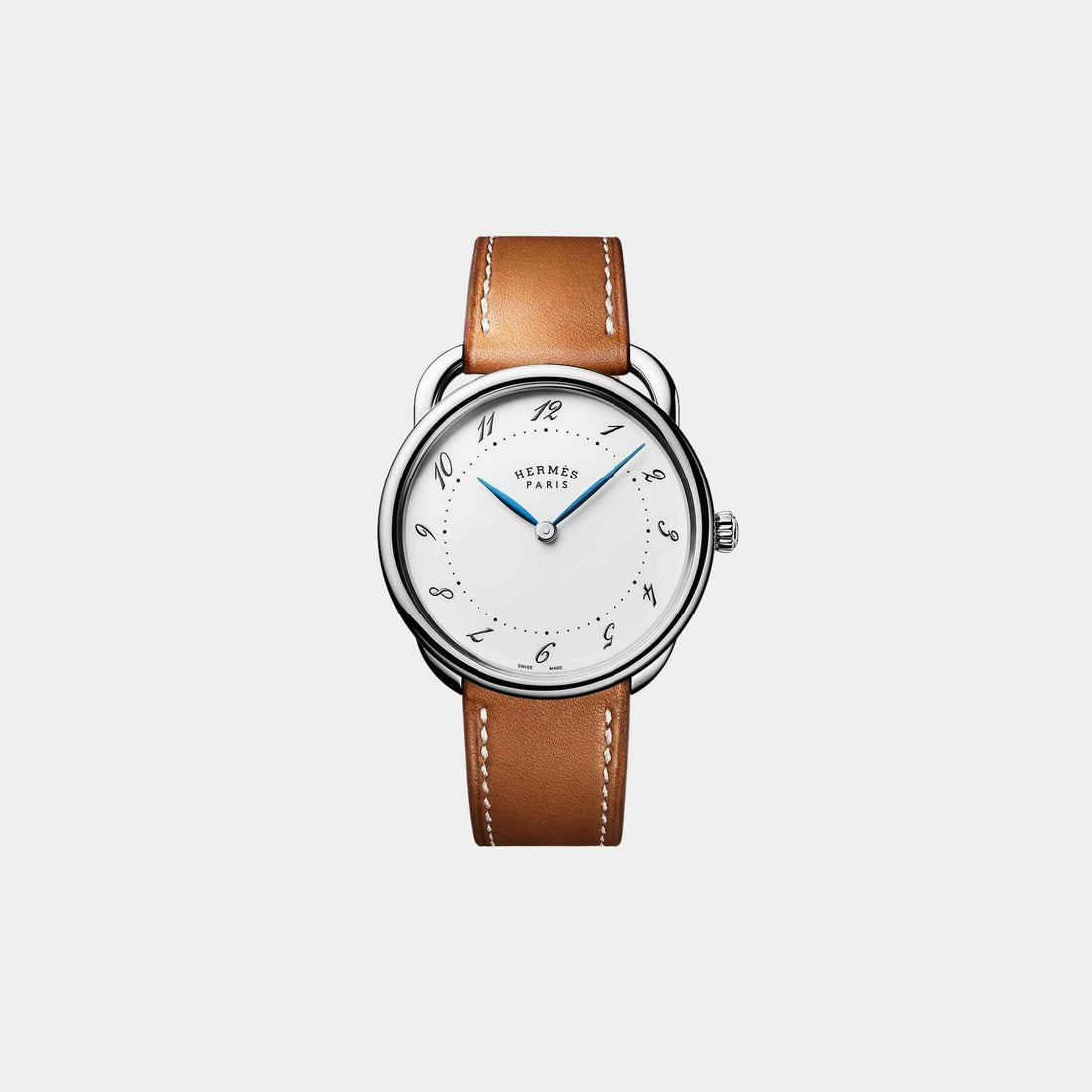 Hermes Arceau 36 mm Steel Watch With Natural Barenia Calfskin Strap