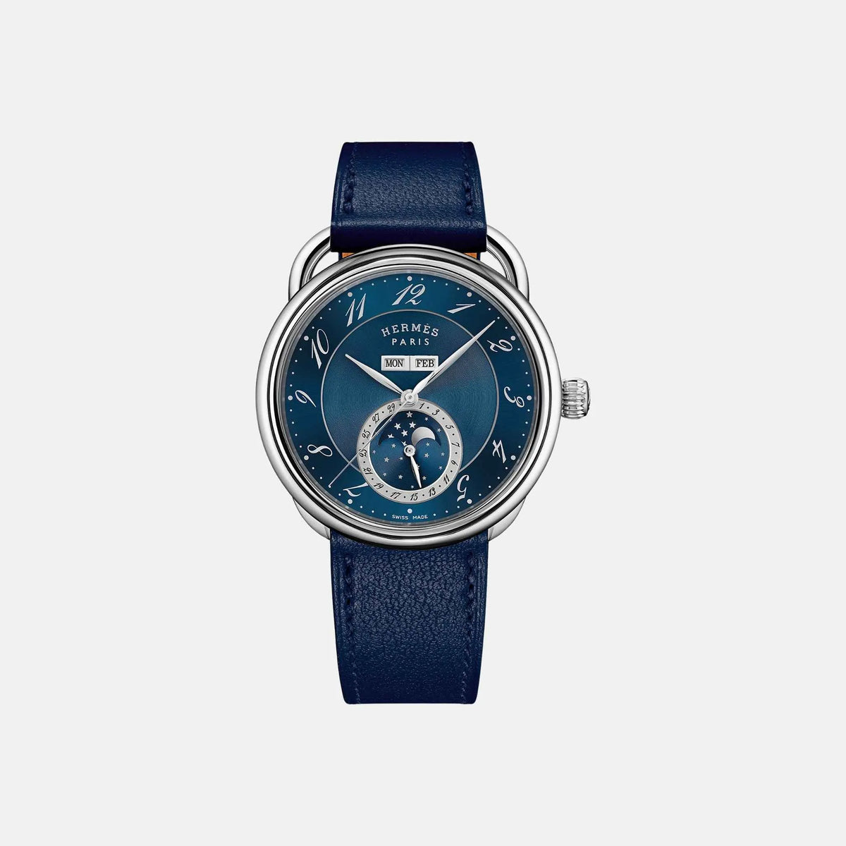 Arceau Grande Lune Watch 43mm Navy Blue Swift Calfskin Strap