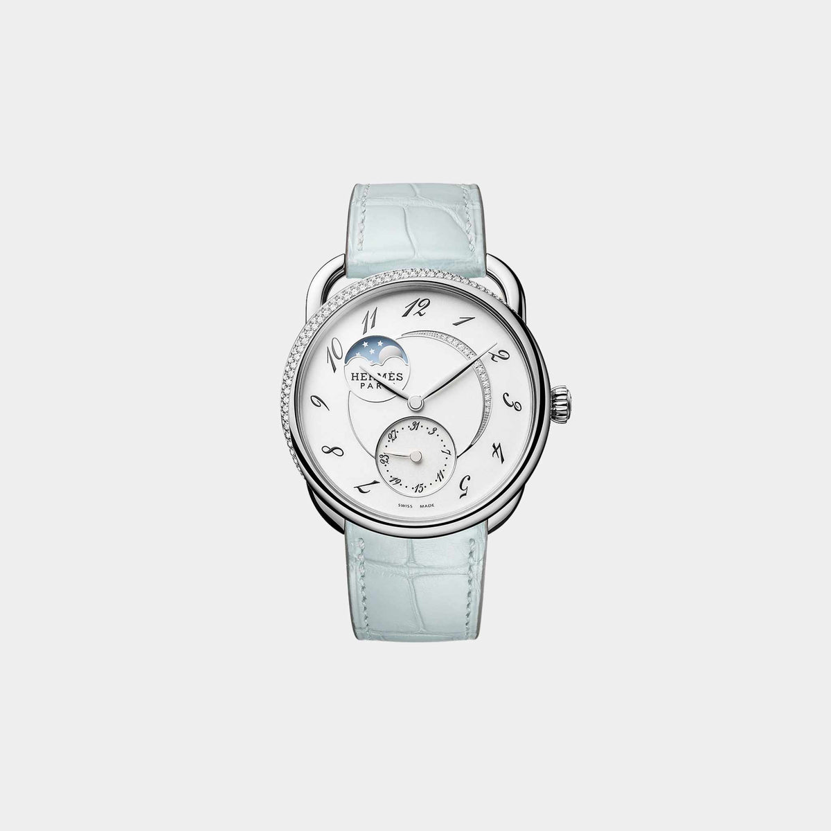 Arceau Petite Lune 38mm Watch Misty Blue Alligator Strap