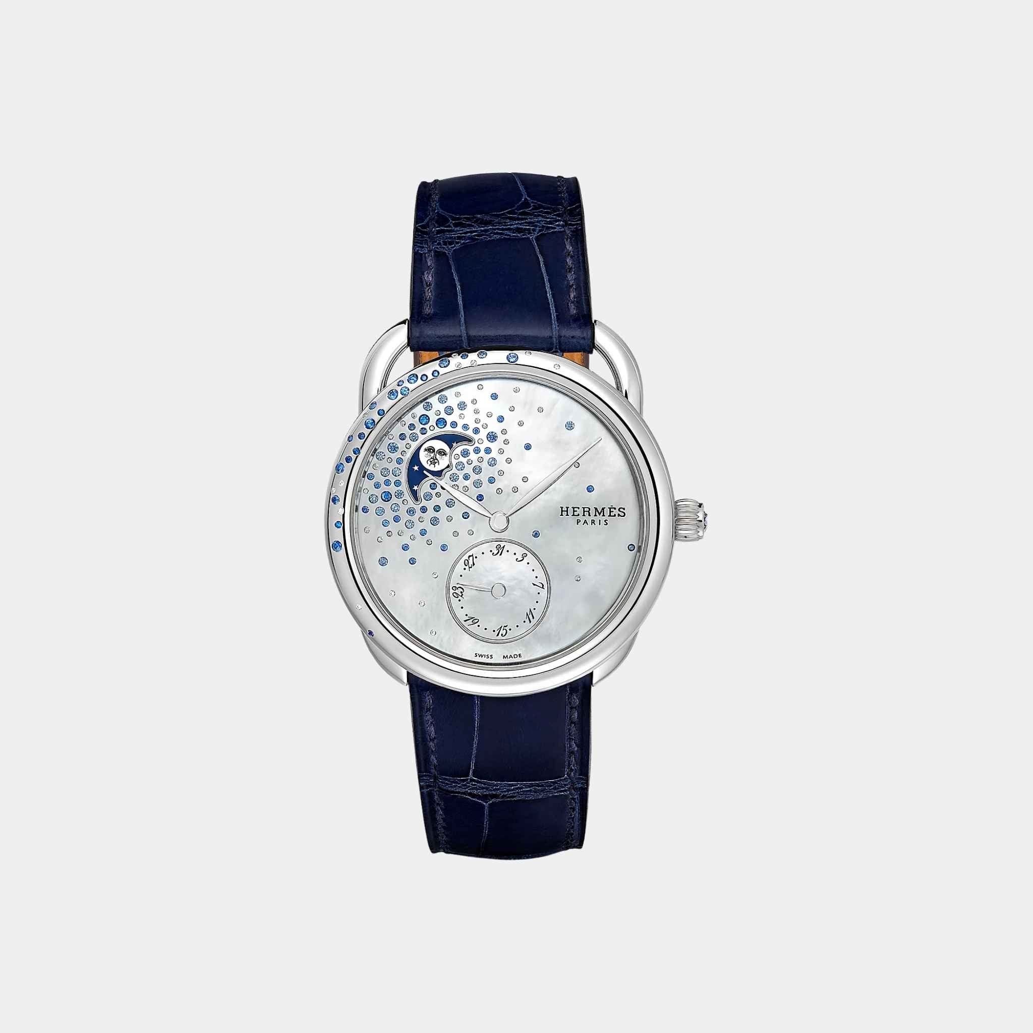 Hermes Arceau Petite Lune Sapphire and Diamond Setting 38 mm Watch