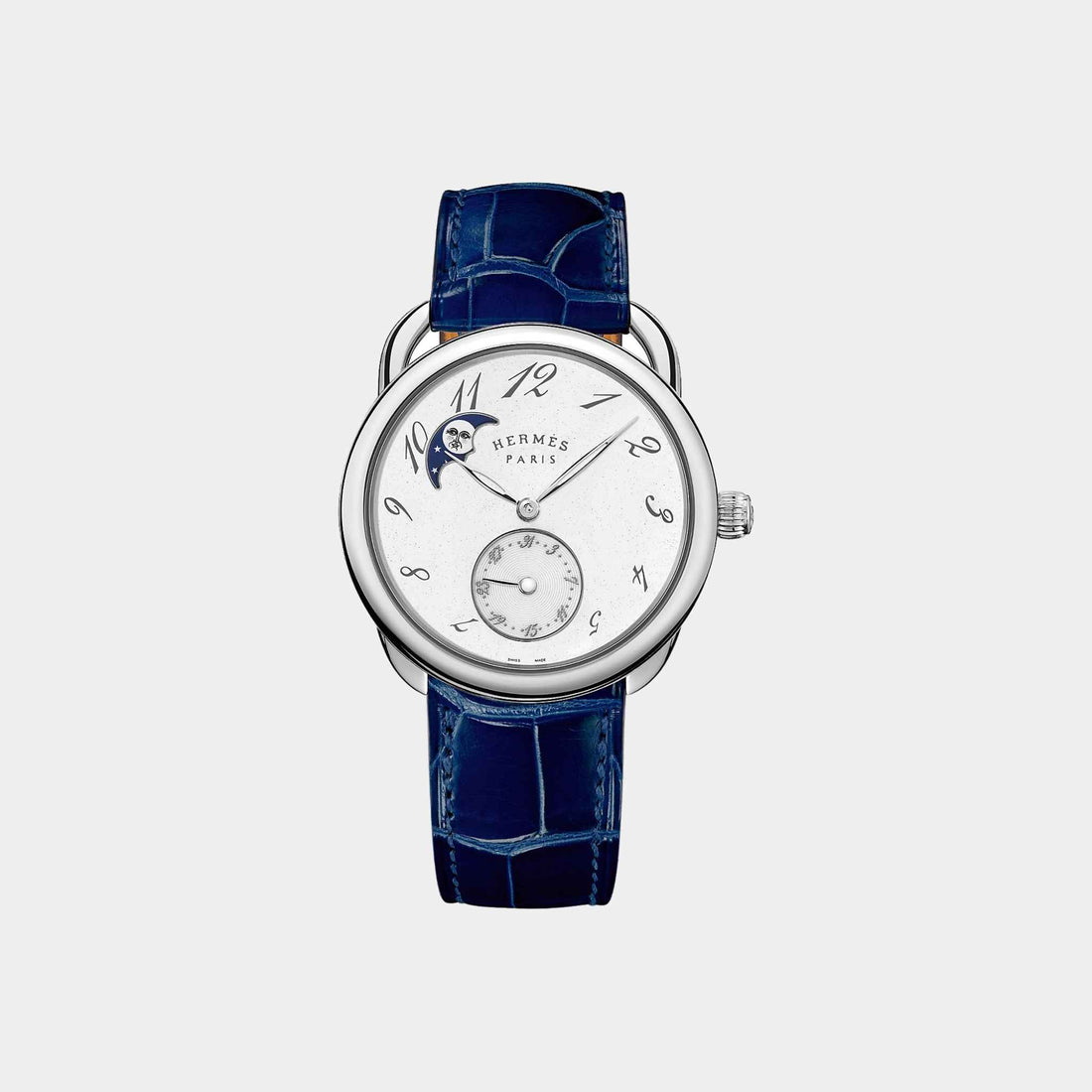 Hermes Arceau Petite Lune Watch With Sapphire Blue Alligator Strap