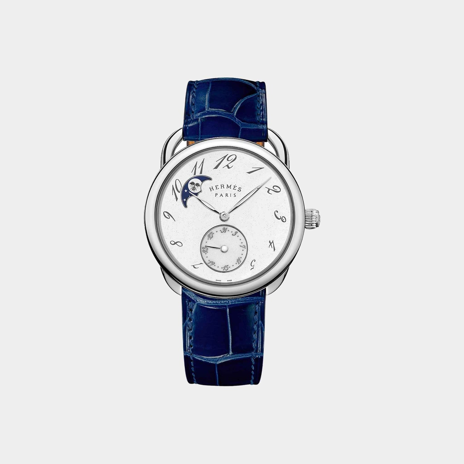 Hermes Arceau Petite Lune Watch With Sapphire Blue Alligator Strap