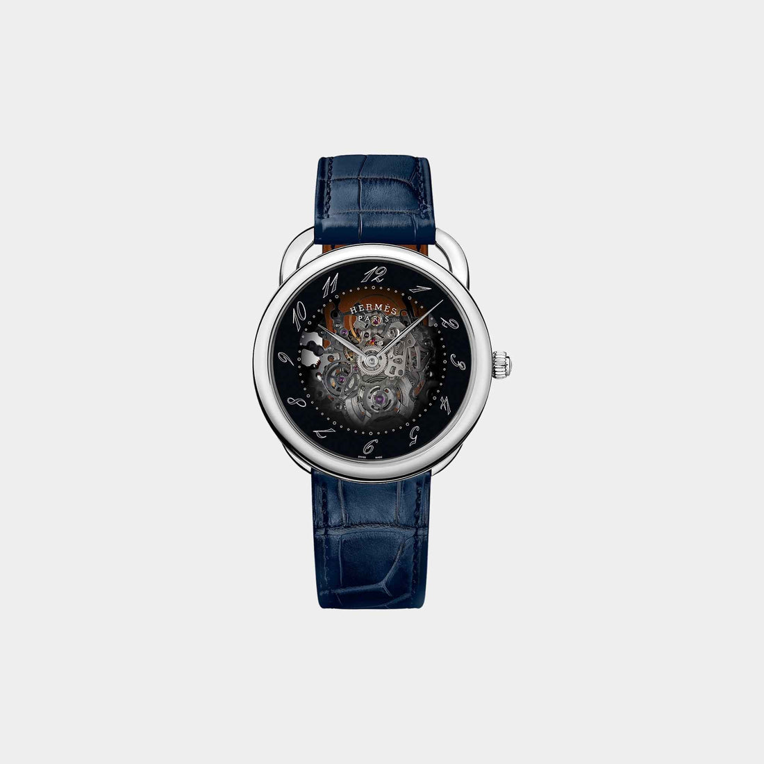 Hermes Arceau Squelette Watch Matte Abyss Blue Alligator Strap
