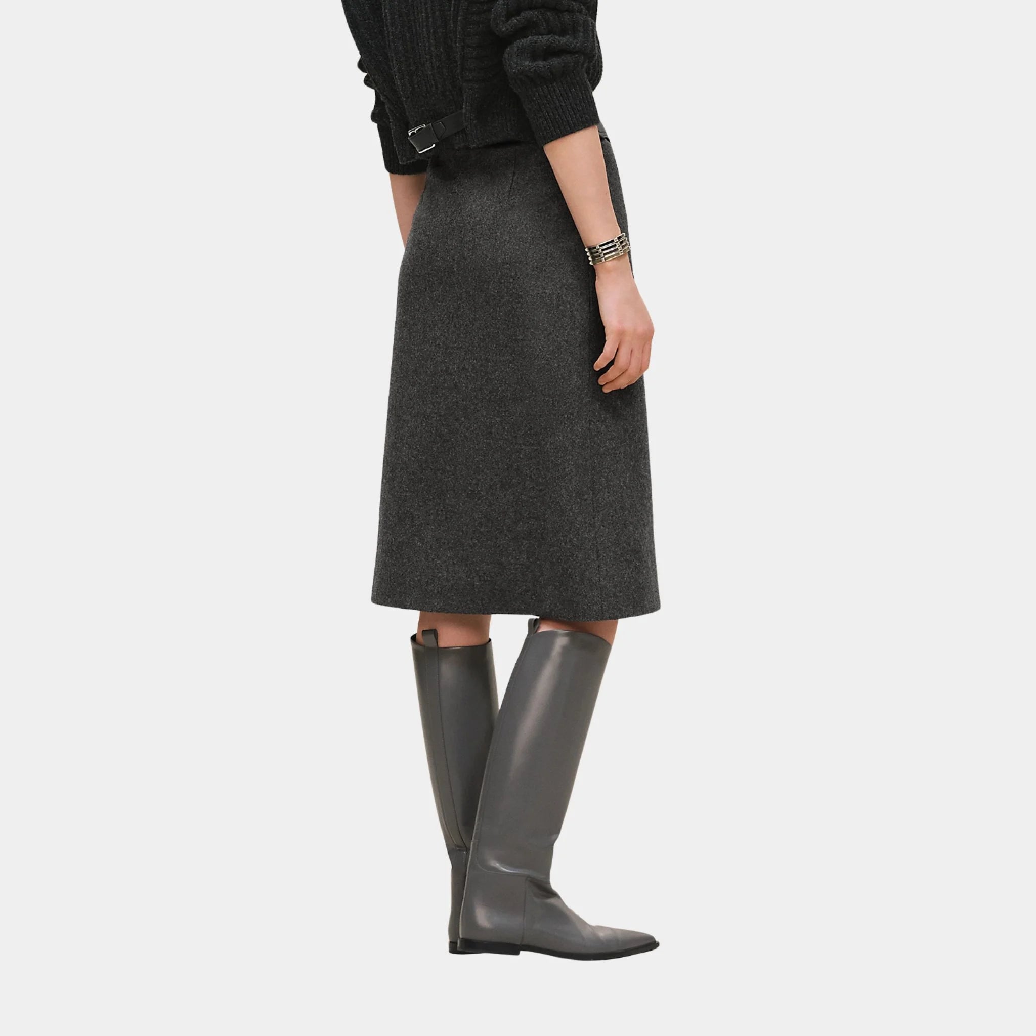 Hermes Basque Skirt, Gris Mica, Back