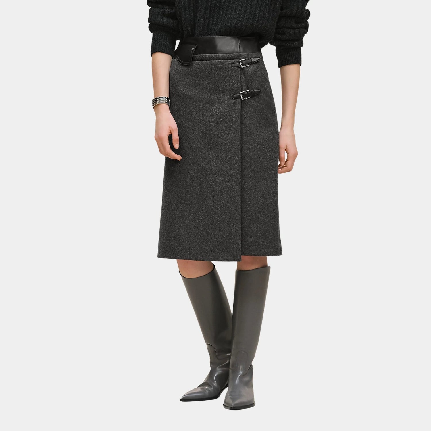 Hermes Basque Skirt, Gris Mica, Front