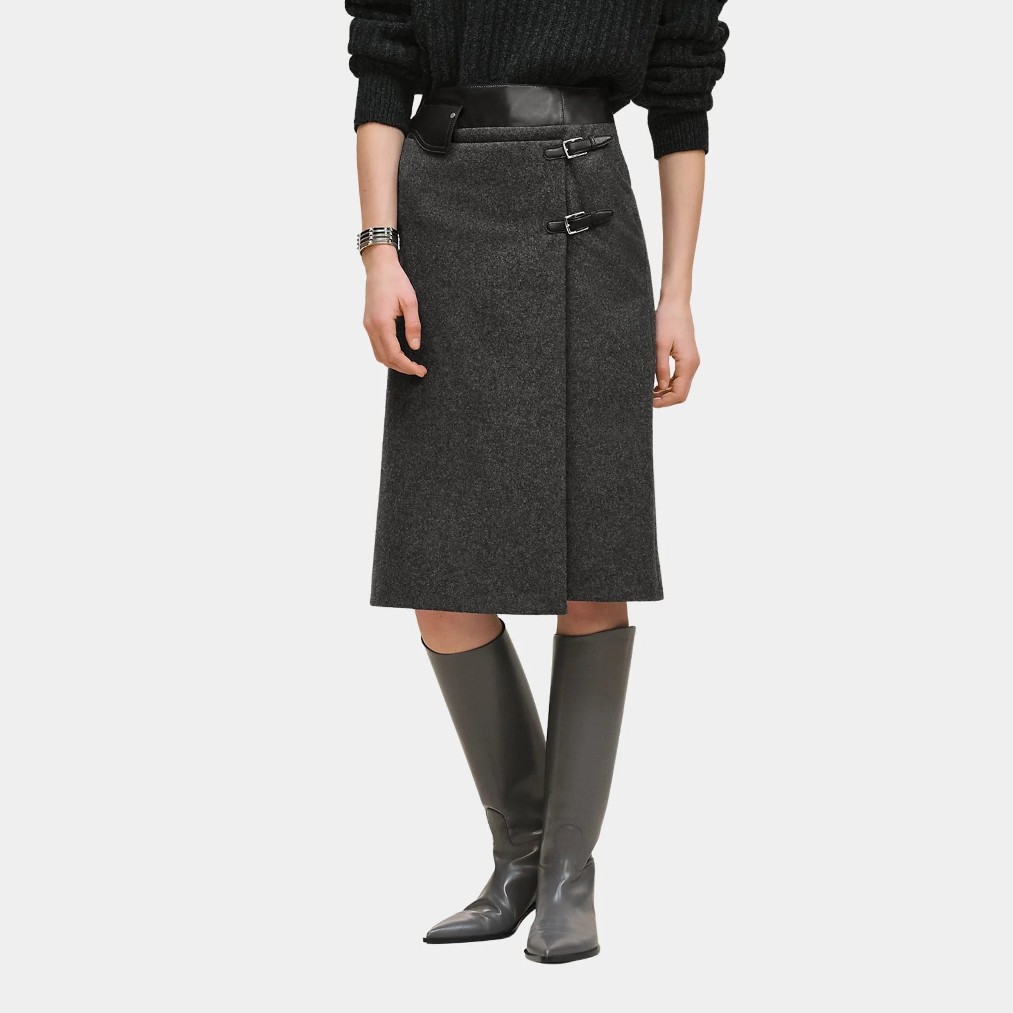Hermes Basque Skirt, Gris Mica, Front