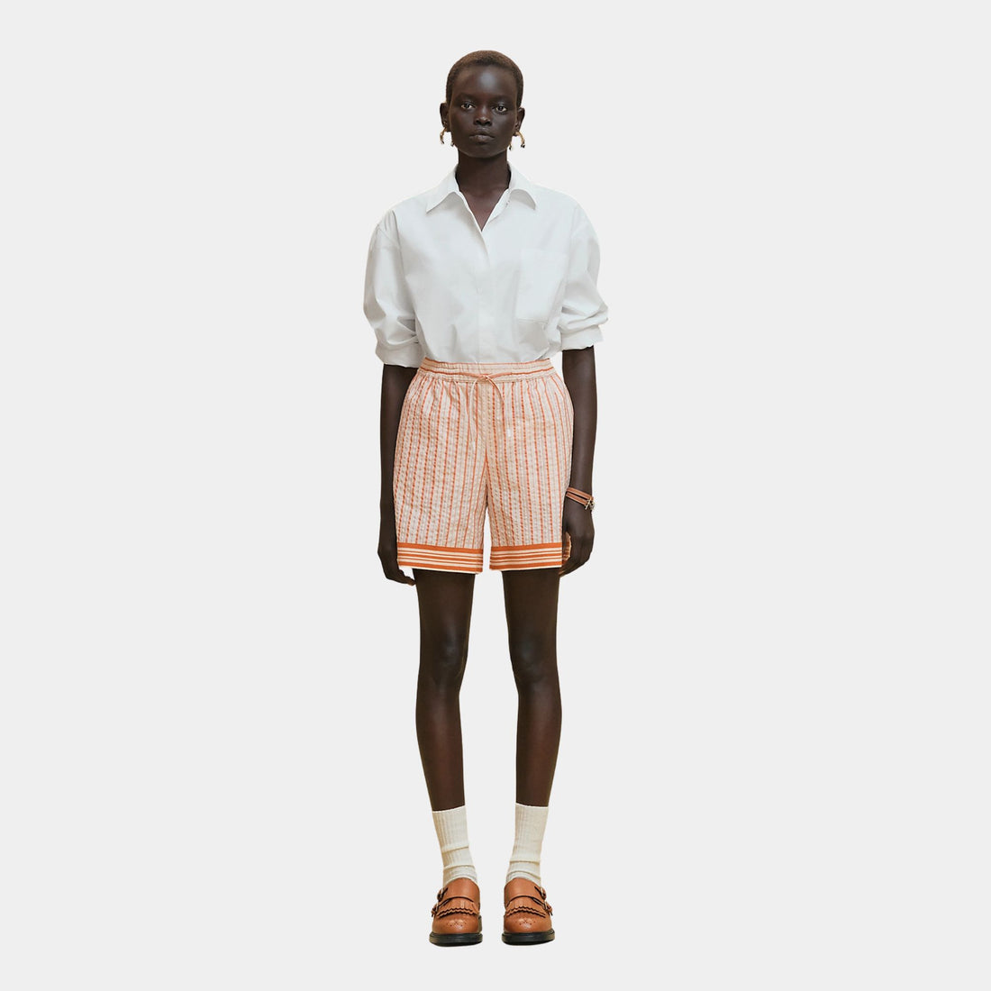 Beach Shorts in Striped Seersucker