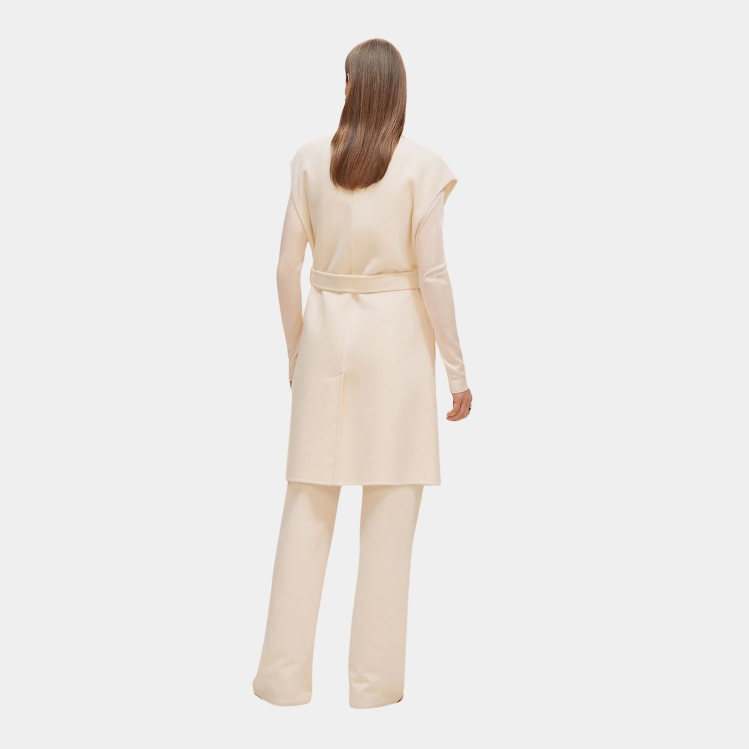 Hermes Belted Cashmere Long Vest, Blanc Naturel, Back
