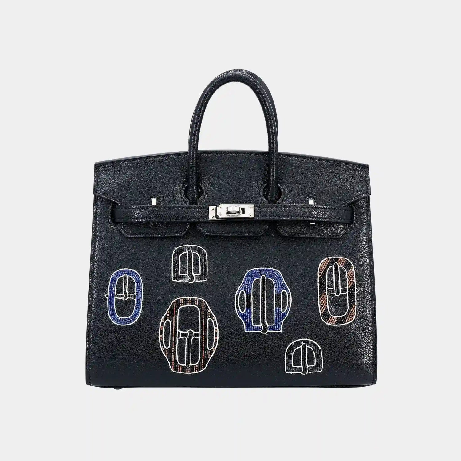 Hermes Birkin 20 Bouclerice Moderne Casaque Chevre Black PHW, Front