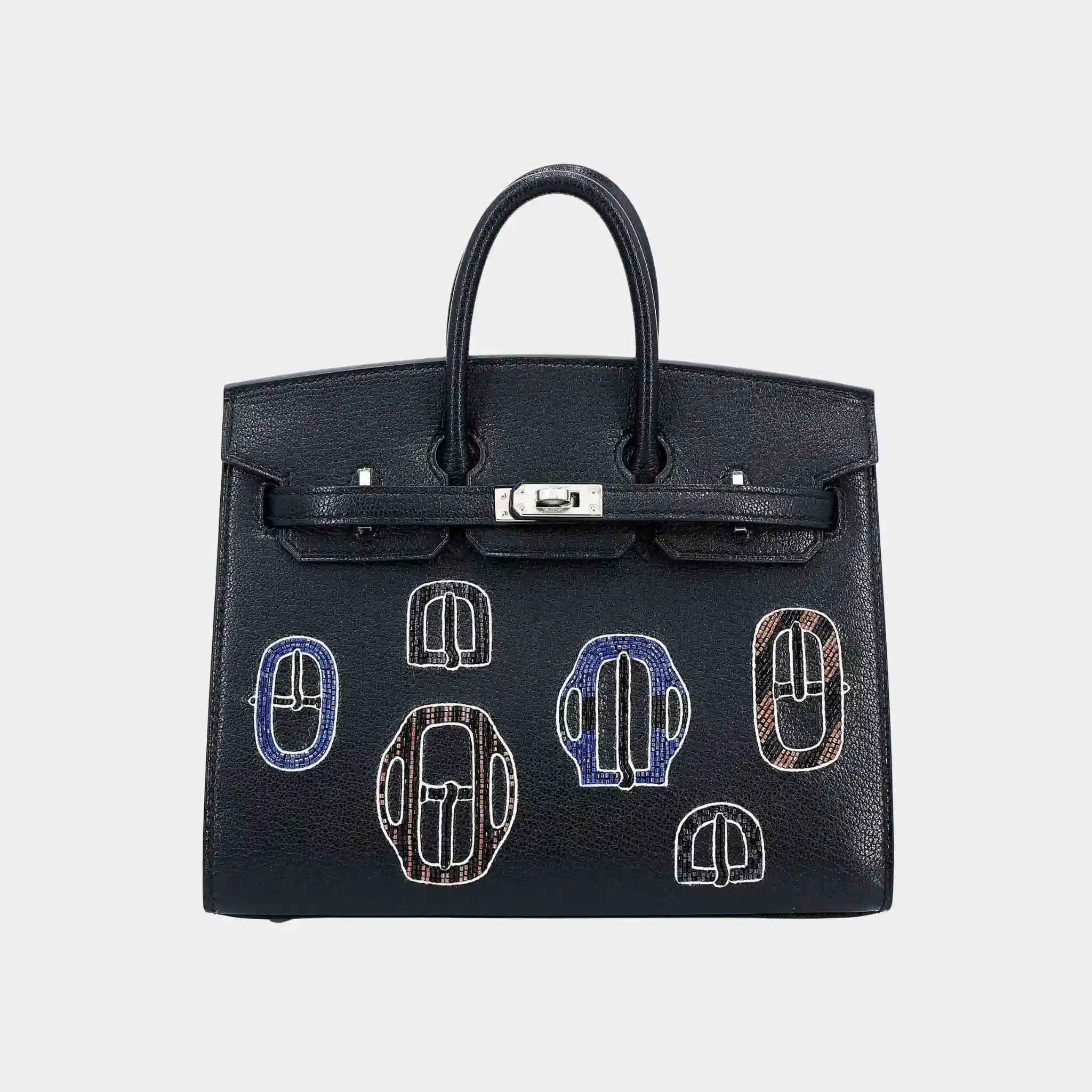 Hermes Birkin 20 Bouclerice Moderne Casaque Chevre Black PHW, Front