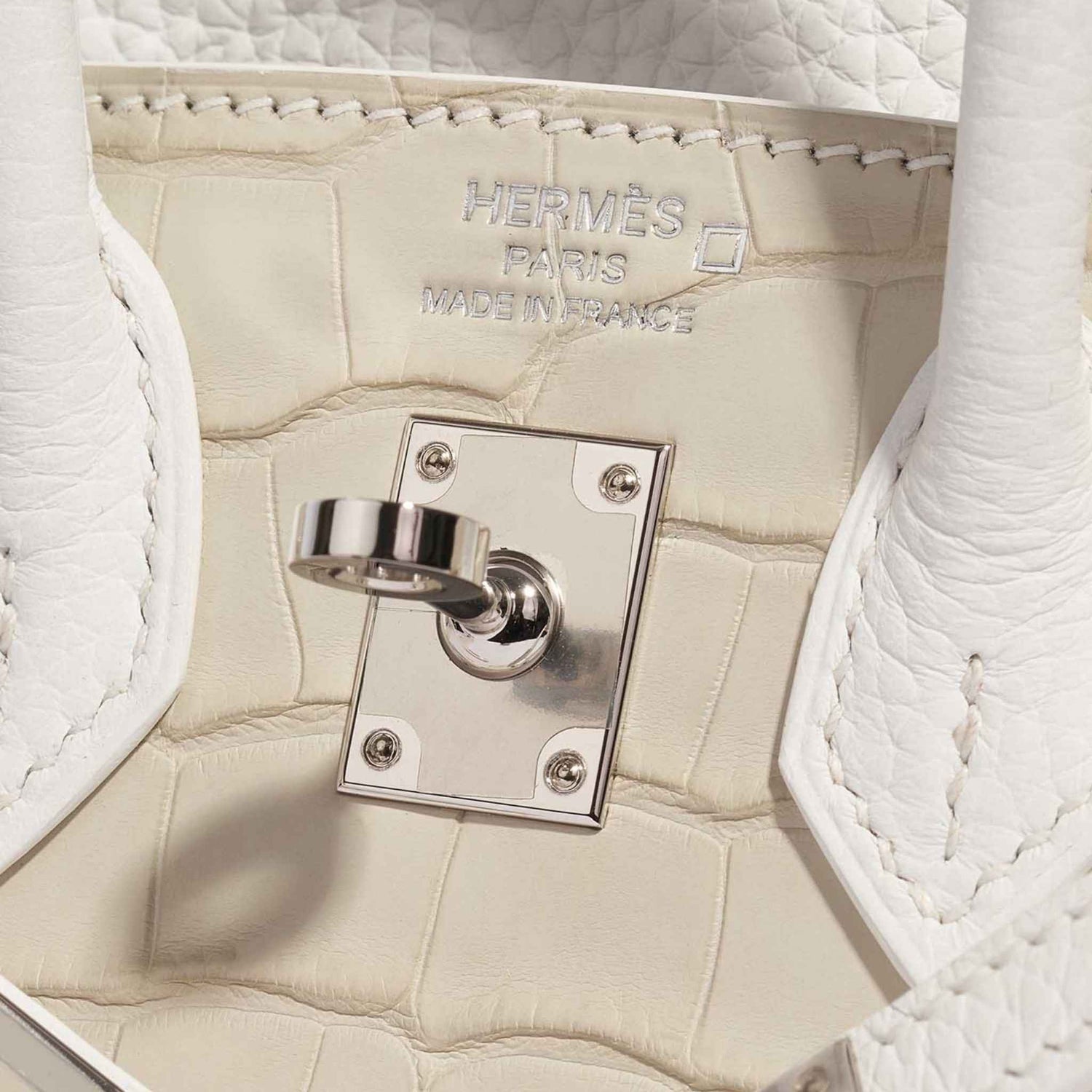 Hermes Birkin 20 Faubourg Snow White Sous La Neige PHW, Logo