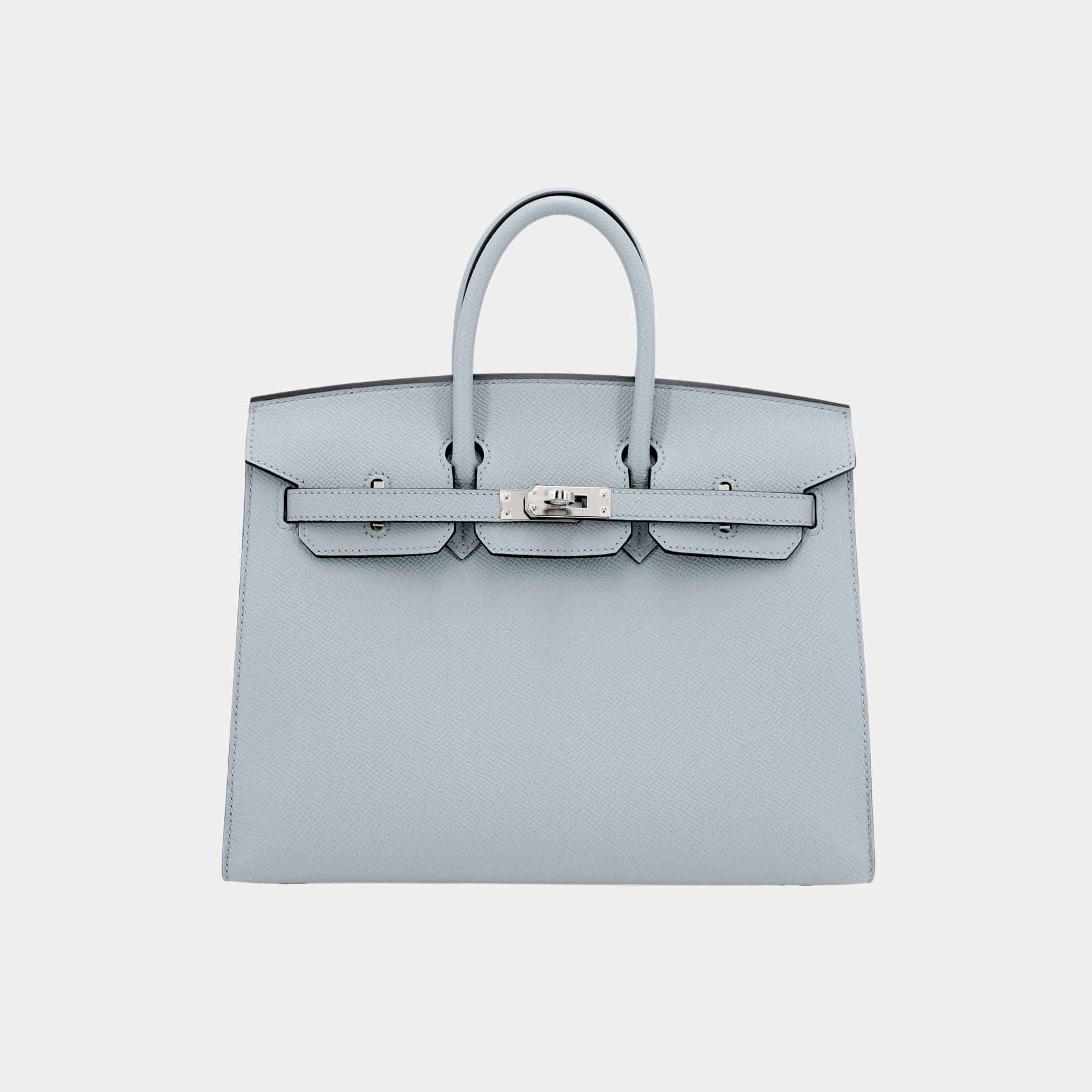 Hermes Birkin 25 Epsom Sellier Bleu Glacier PHW, Front