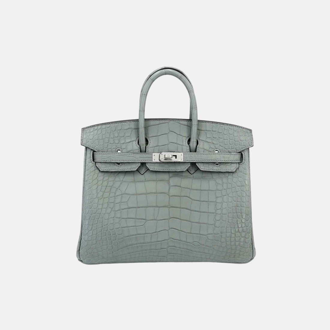 Hermes Birkin 25 Matte Alligator Gris Ciment PHW,Front