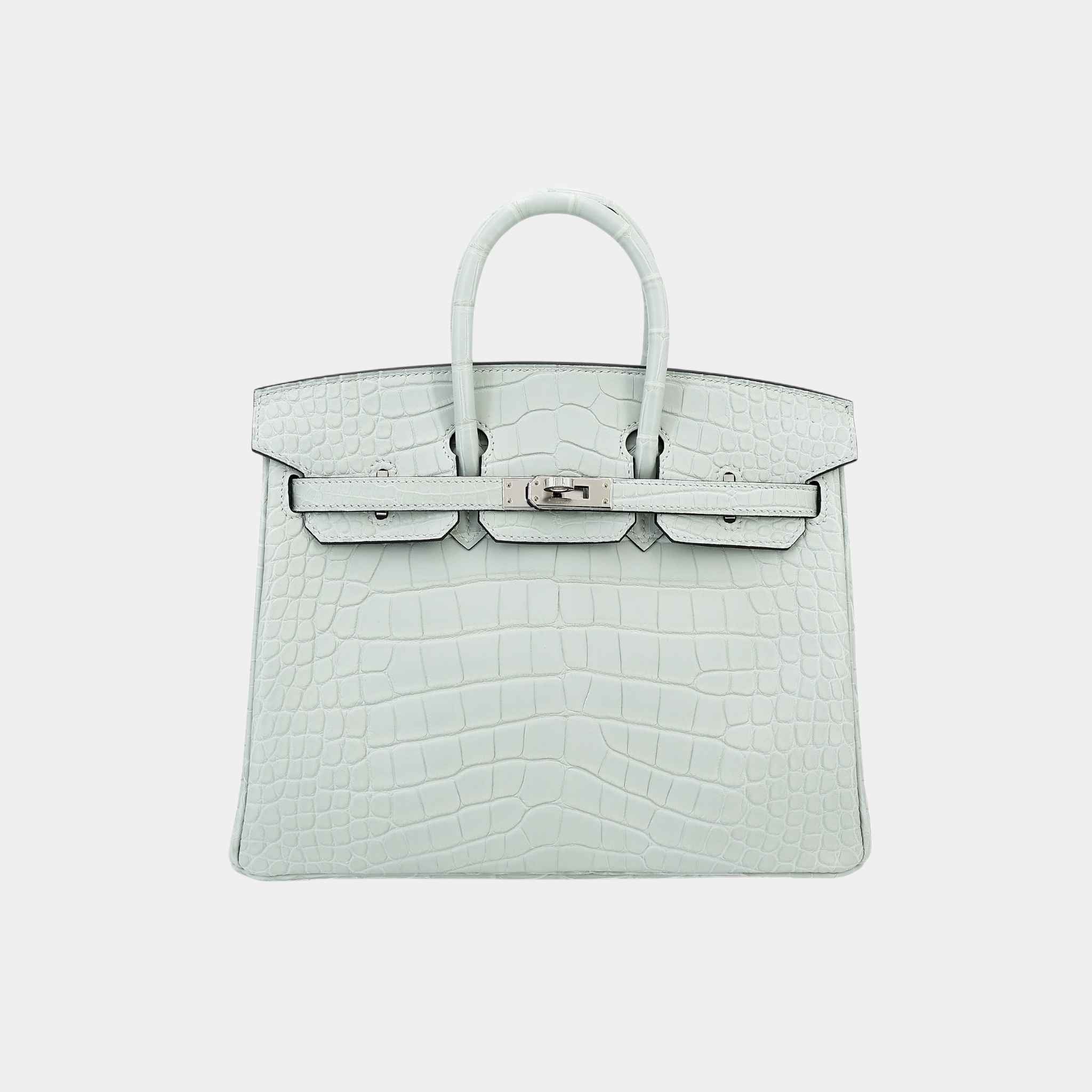 Hermes Birkin 25 Matte Alligator Gris Neve PHW, Front