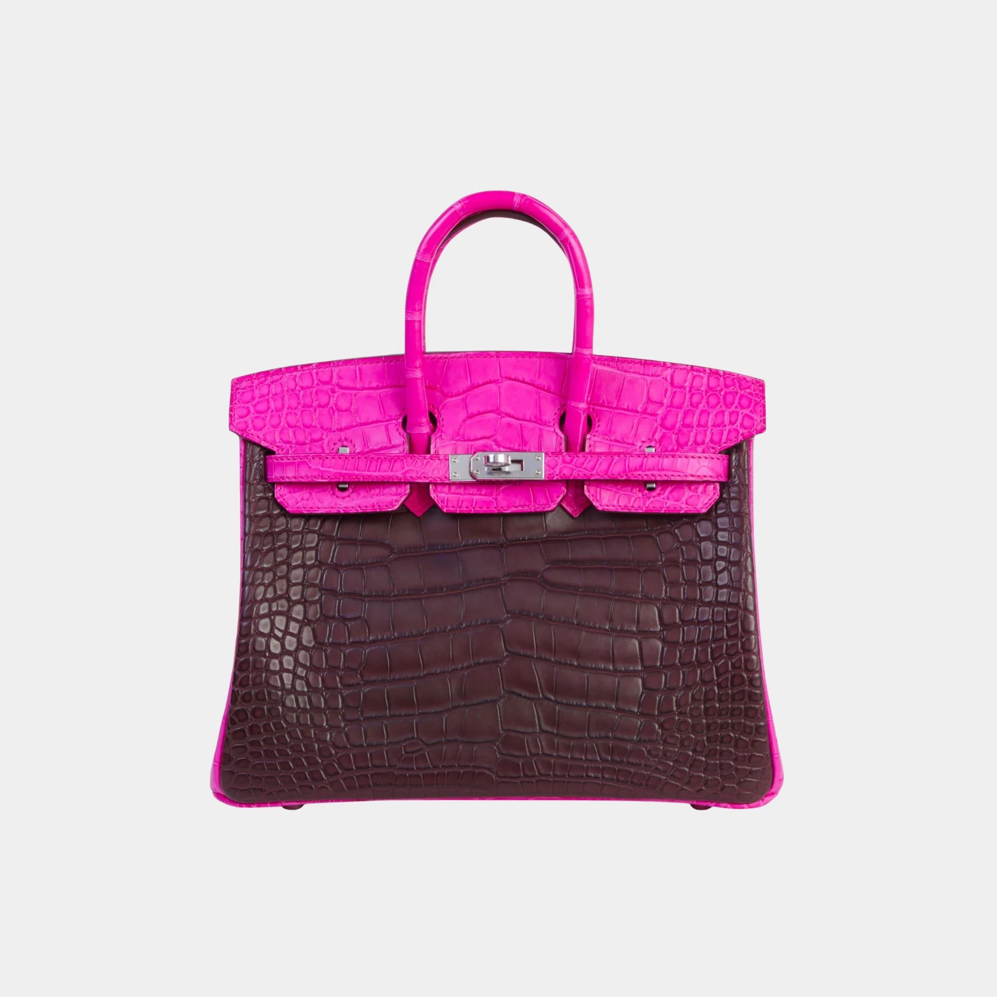 Hermes Birkin 25 Matte Alligator Rouge Sellier/Rose Shocking PHW, Front
