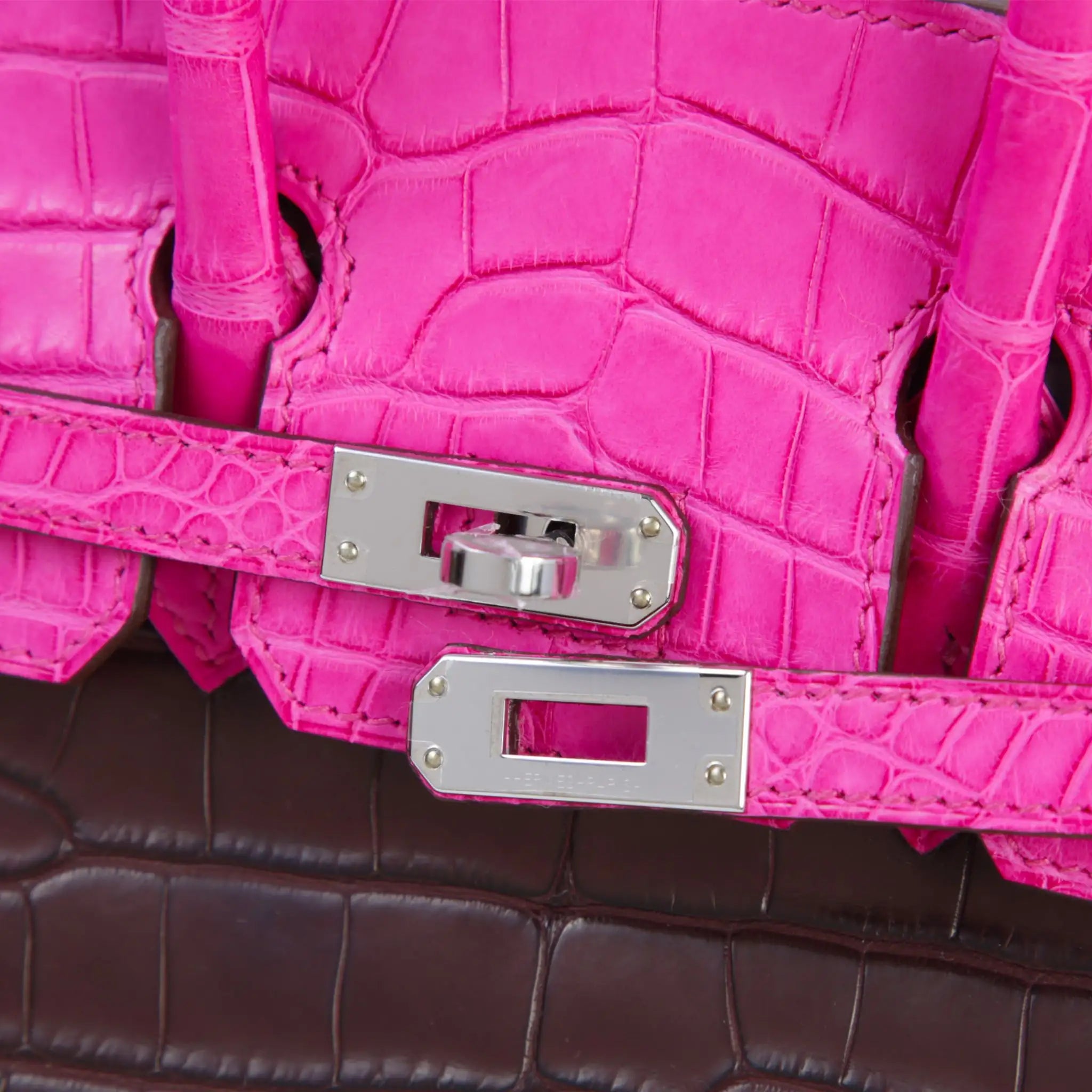 Hermes Birkin 25 Matte Alligator Rouge Sellier/Rose Shocking PHW, Lock