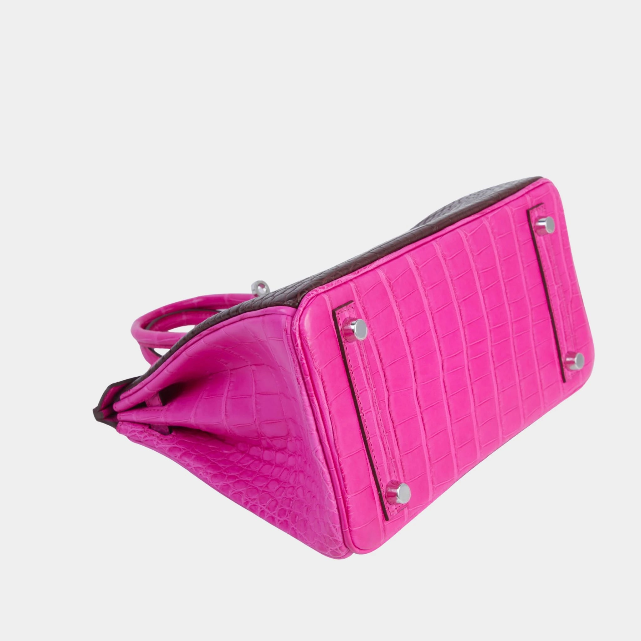Hermes Birkin 25 Matte Alligator Rouge Sellier/Rose Shocking PHW, Bottom 