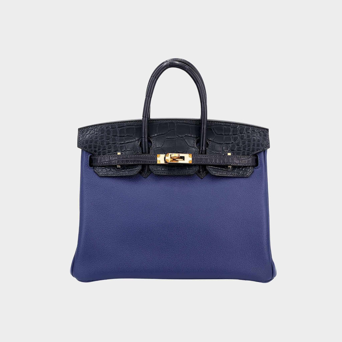 Hermes Birkin 25 Matte Alligator-Taurillion Novillo Bleu Saphir GHW, Front