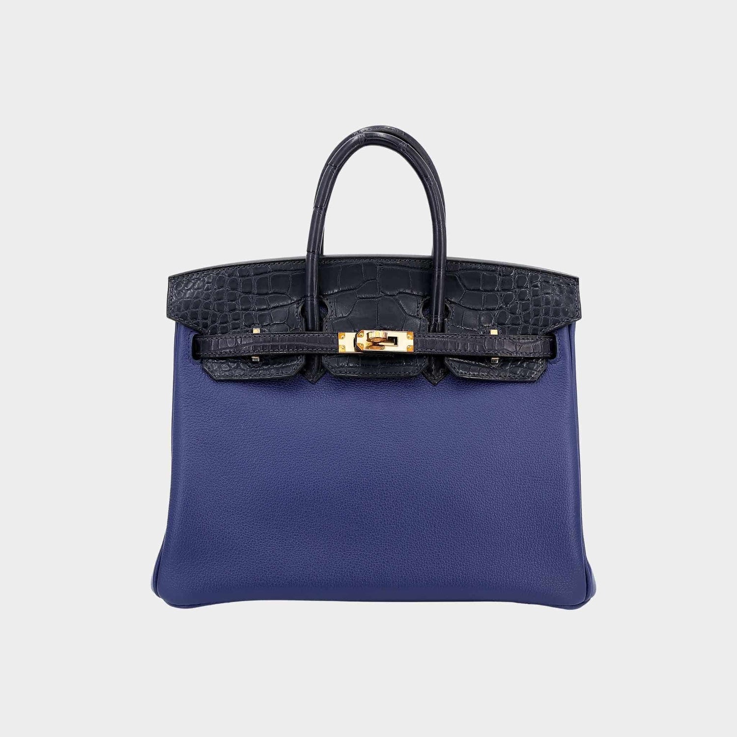 Hermes Birkin 25 Matte Alligator-Taurillion Novillo Bleu Saphir GHW, Front