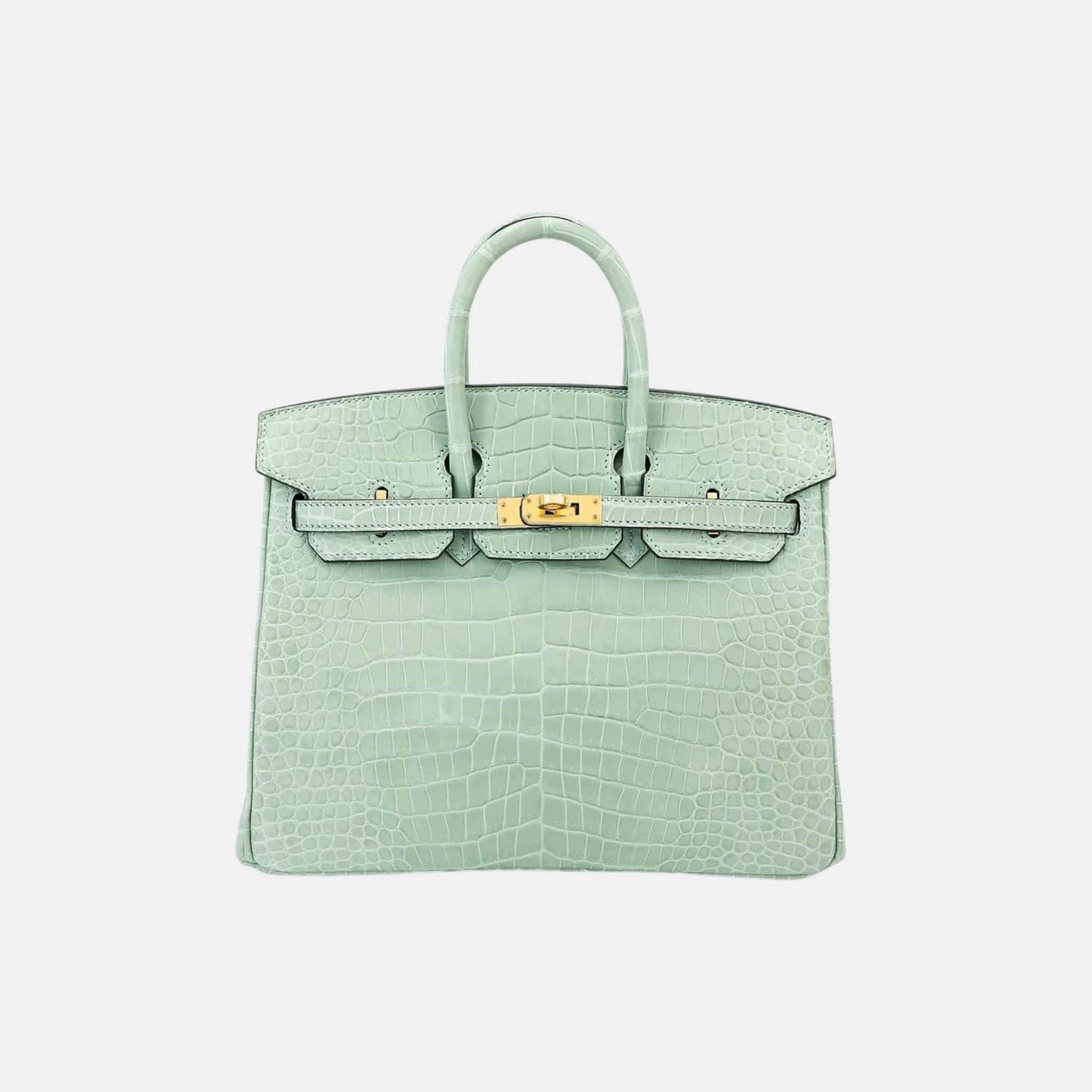 Hermes Birkin 25  Matte Porosus Crocodile Vert d’Eau GHW, Front