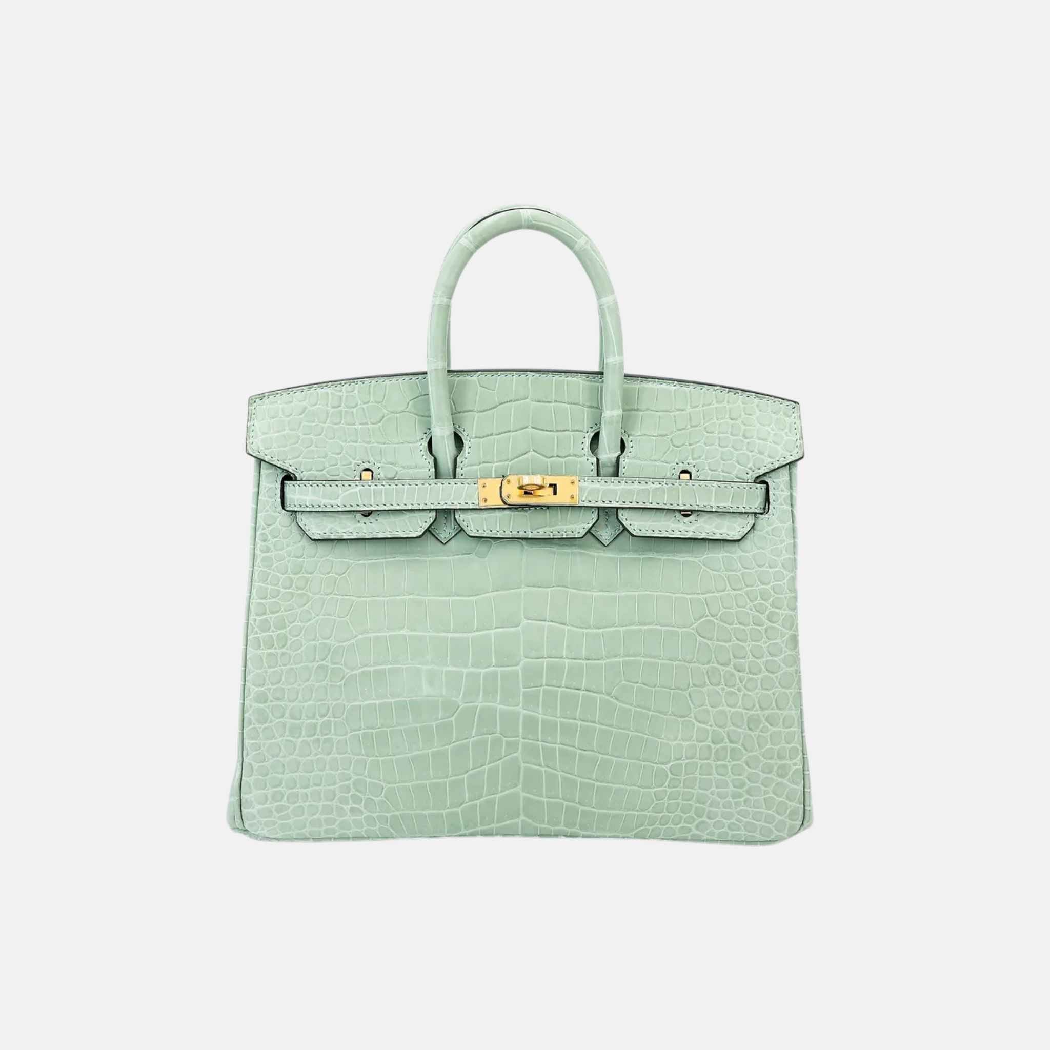Hermes Birkin 25  Matte Porosus Crocodile Vert d’Eau GHW, Front