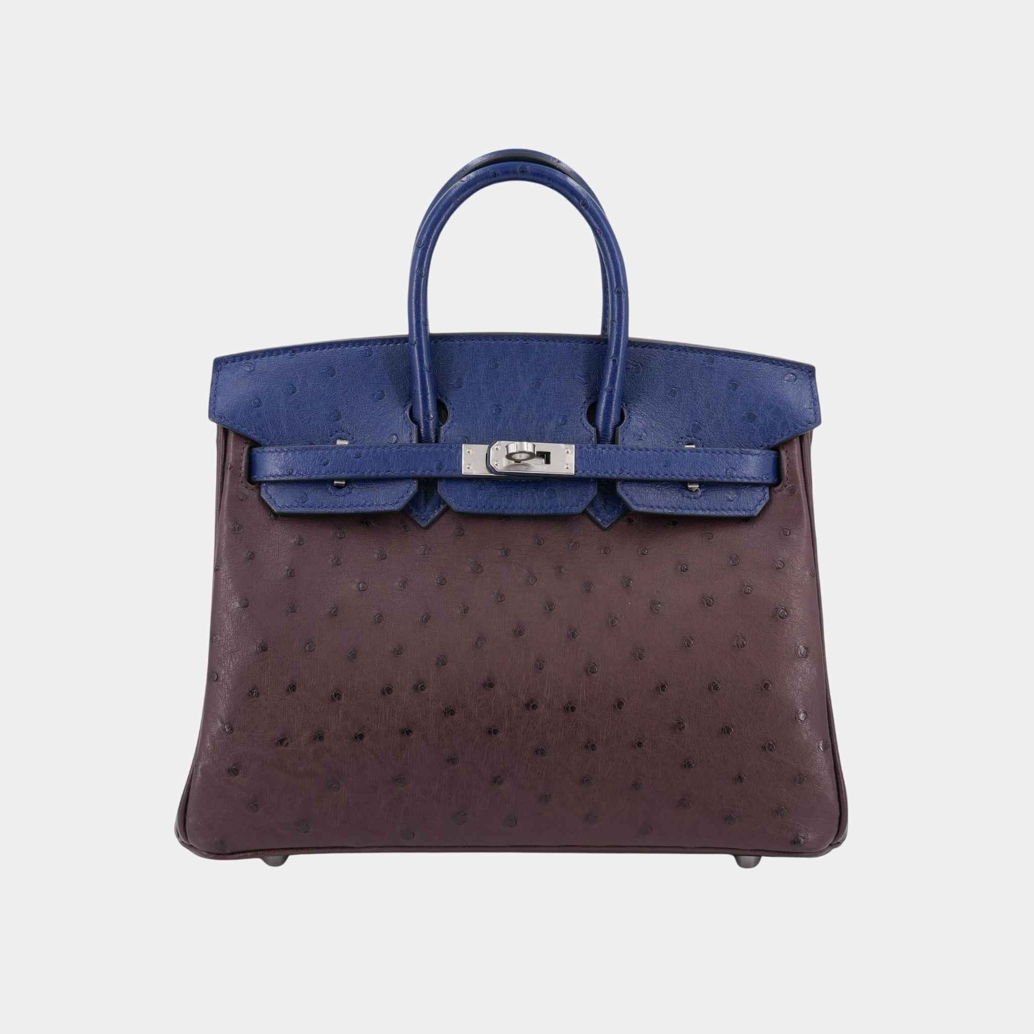 Hermes Birkin 25 Ostrich Rouge Sellier/Bleu Iris PHW, Front