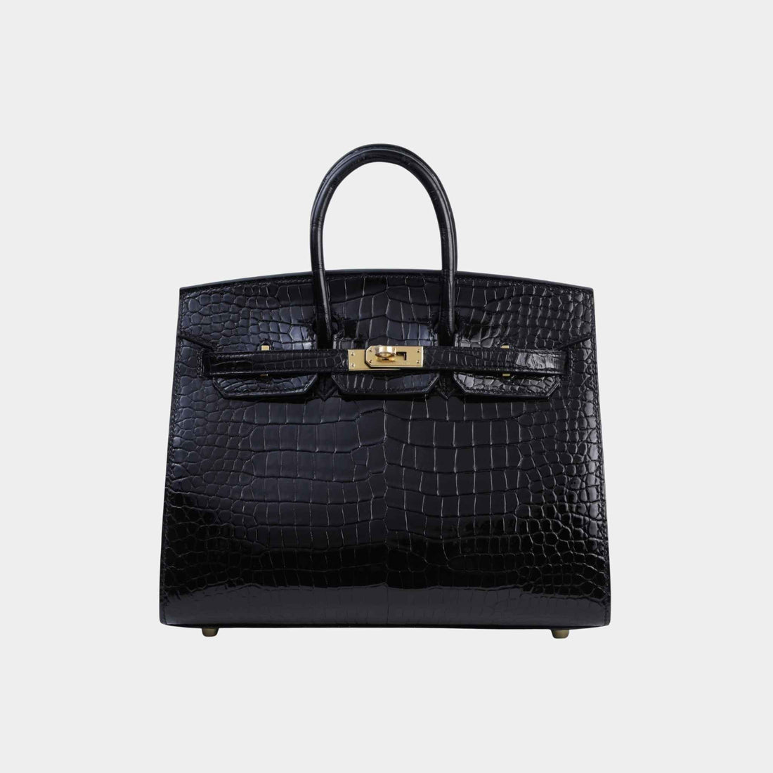 Hermes Birkin 25 Sellier Shiny Porosus Crocodile Black GHW, Front