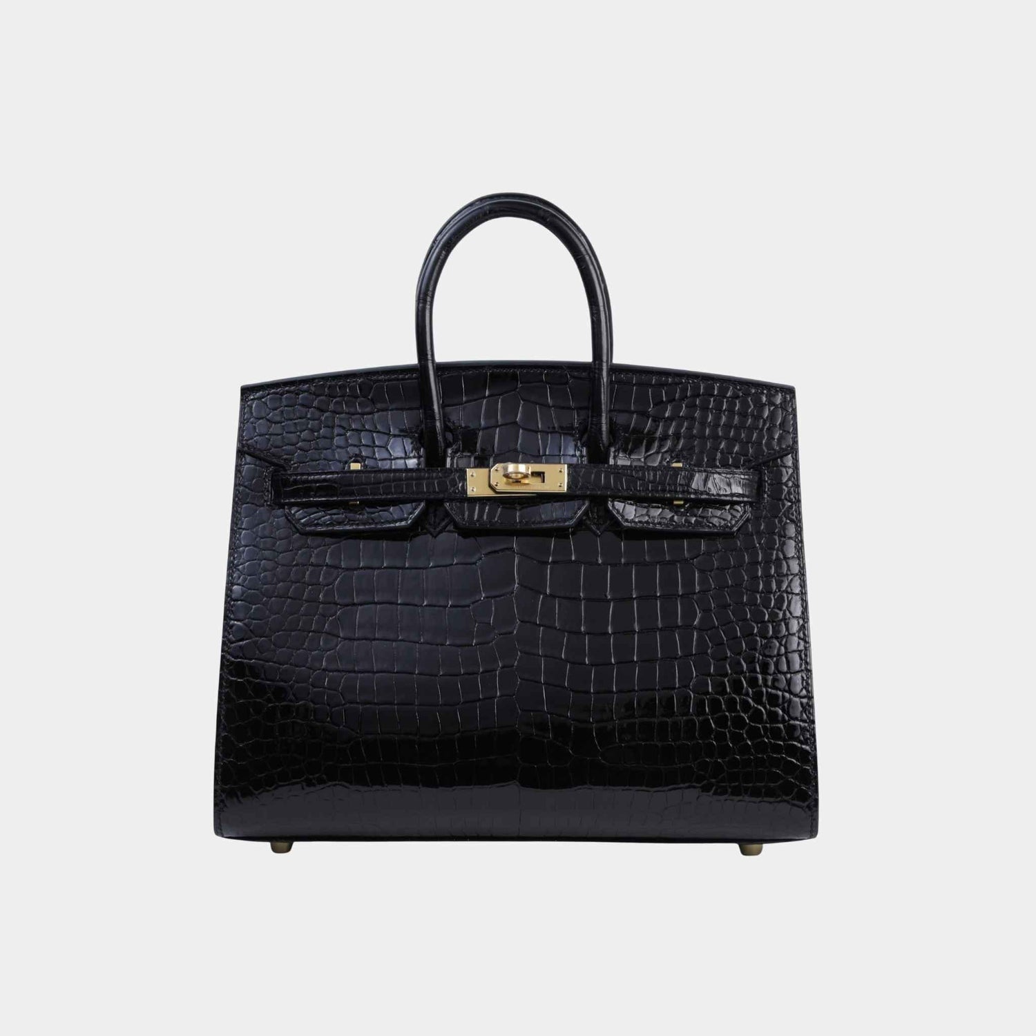 Hermes Birkin 25 Sellier Shiny Porosus Crocodile Black GHW, Front
