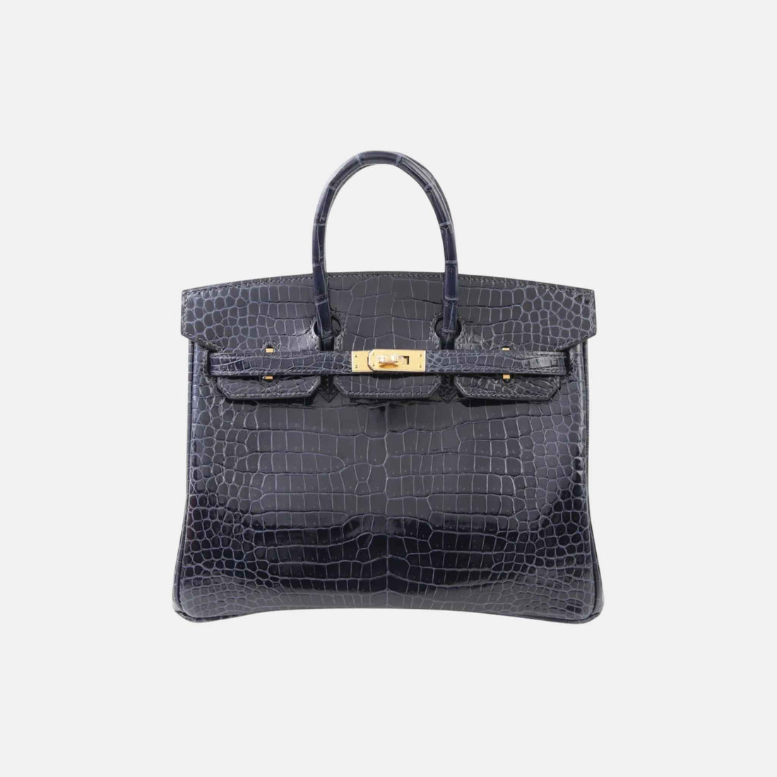 Hermes Birkin 25 Shiny Porosus Crocodile Bleu Baltique GHW, Front