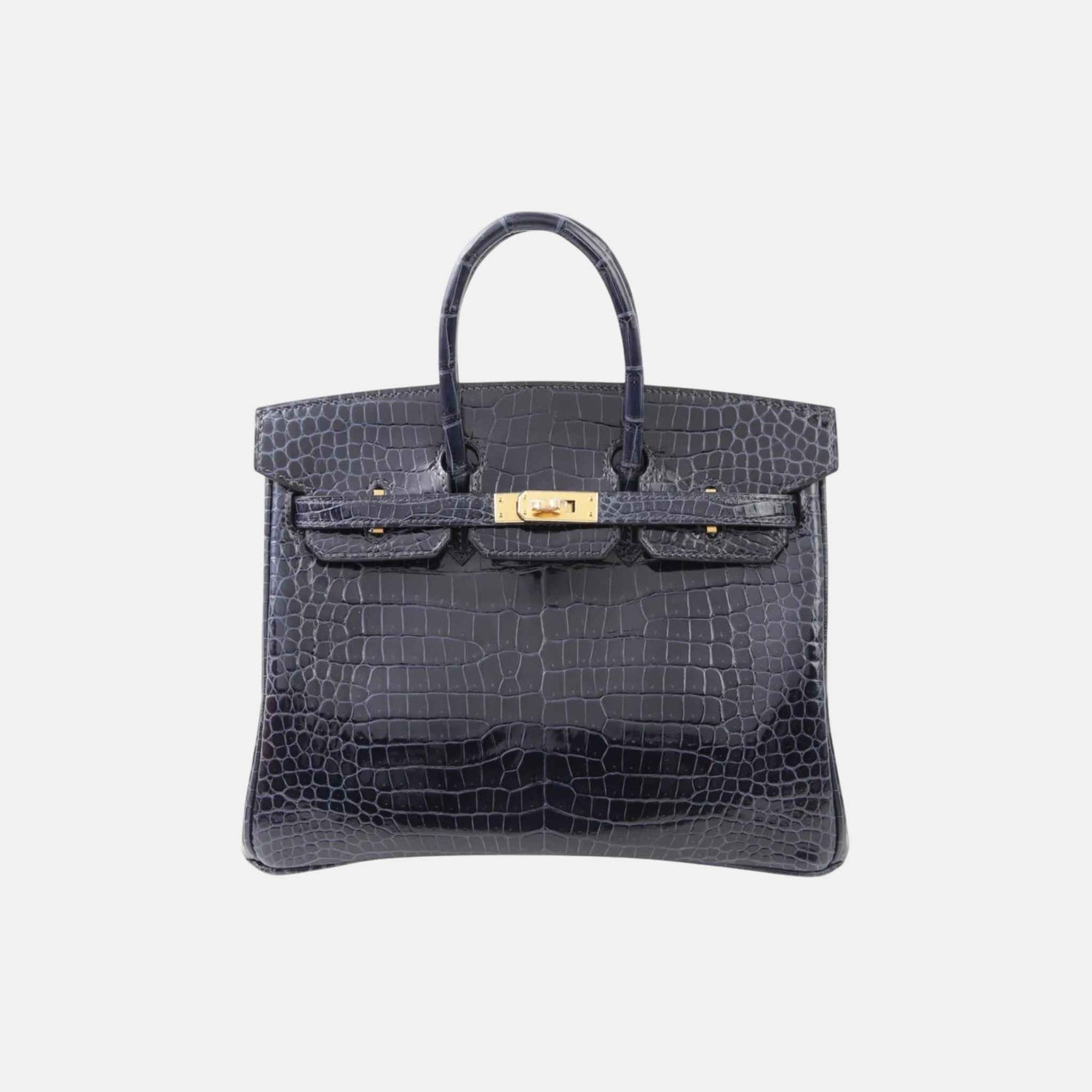 Hermes Birkin 25 Shiny Porosus Crocodile Bleu Baltique GHW, Front