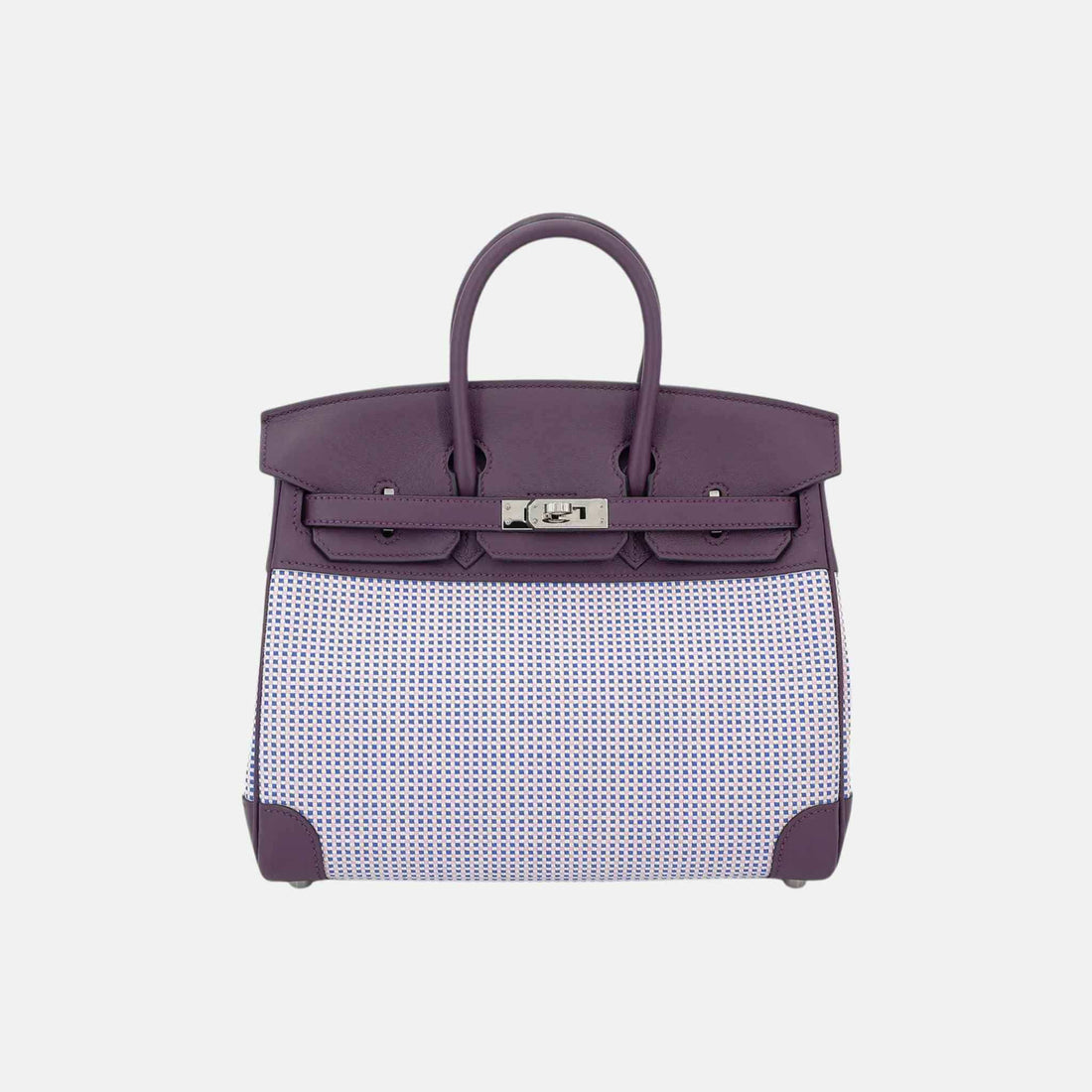 Hermes Birkin 25 Swift-Toile Quadrille Canvas Cassis/Mauve Sylvestre/Ecru PHW, Front