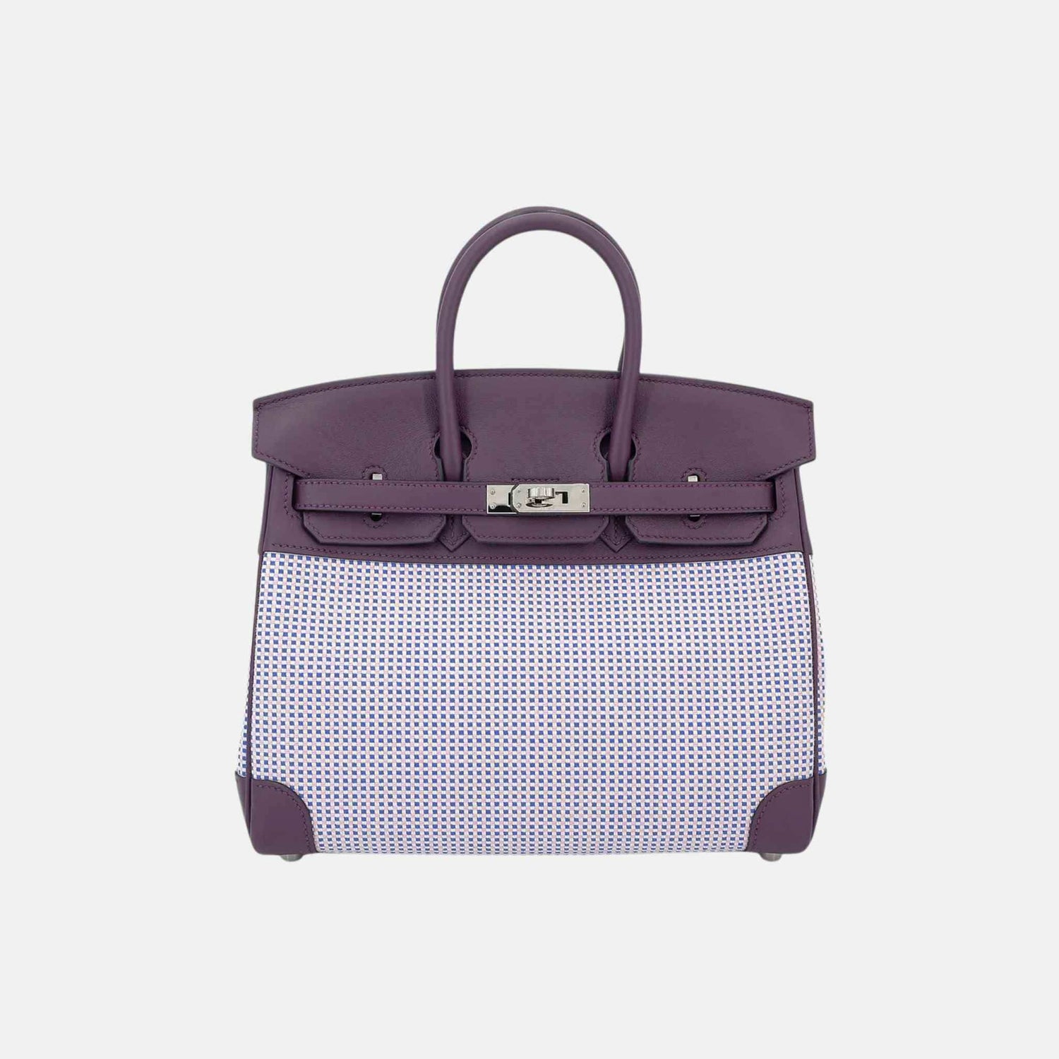 Hermes Birkin 25 Swift-Toile Quadrille Canvas Cassis/Mauve Sylvestre/Ecru PHW, Front