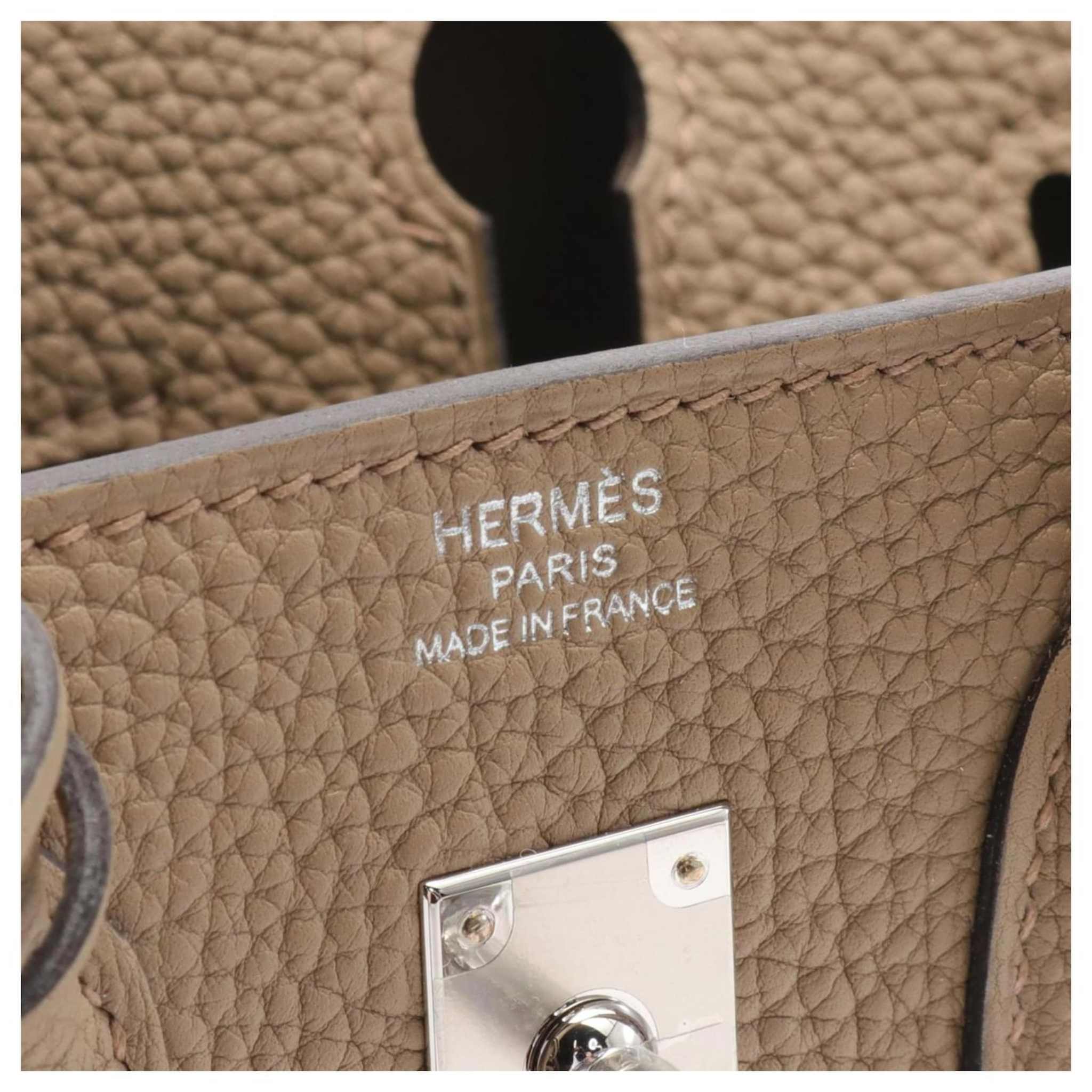 Hermes Birkin 25 Togo Beige Mafra PHW, Lock, Logo, Closeup