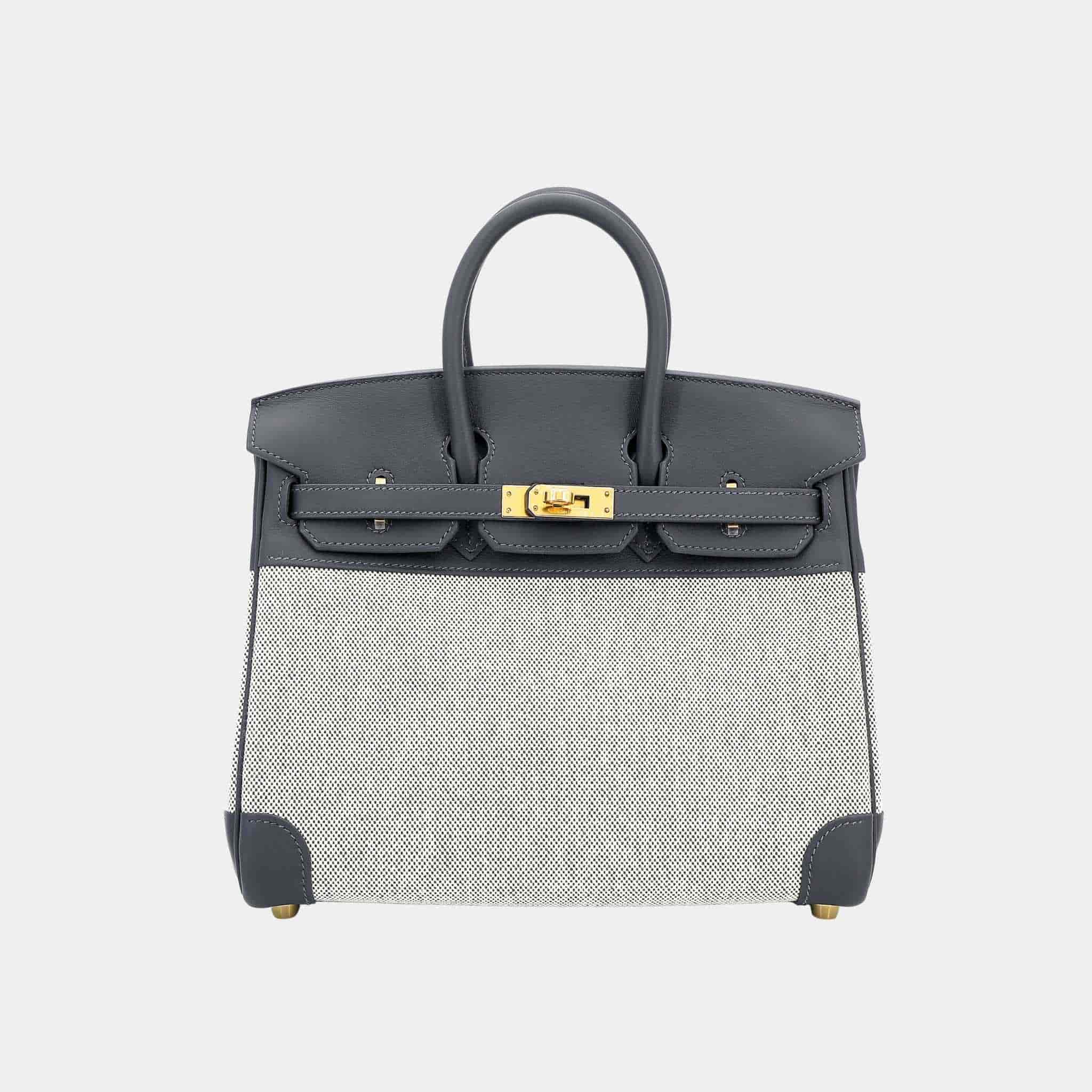 Birkin 25 Toile H Canvas-Swift Ardoise GHW, Front