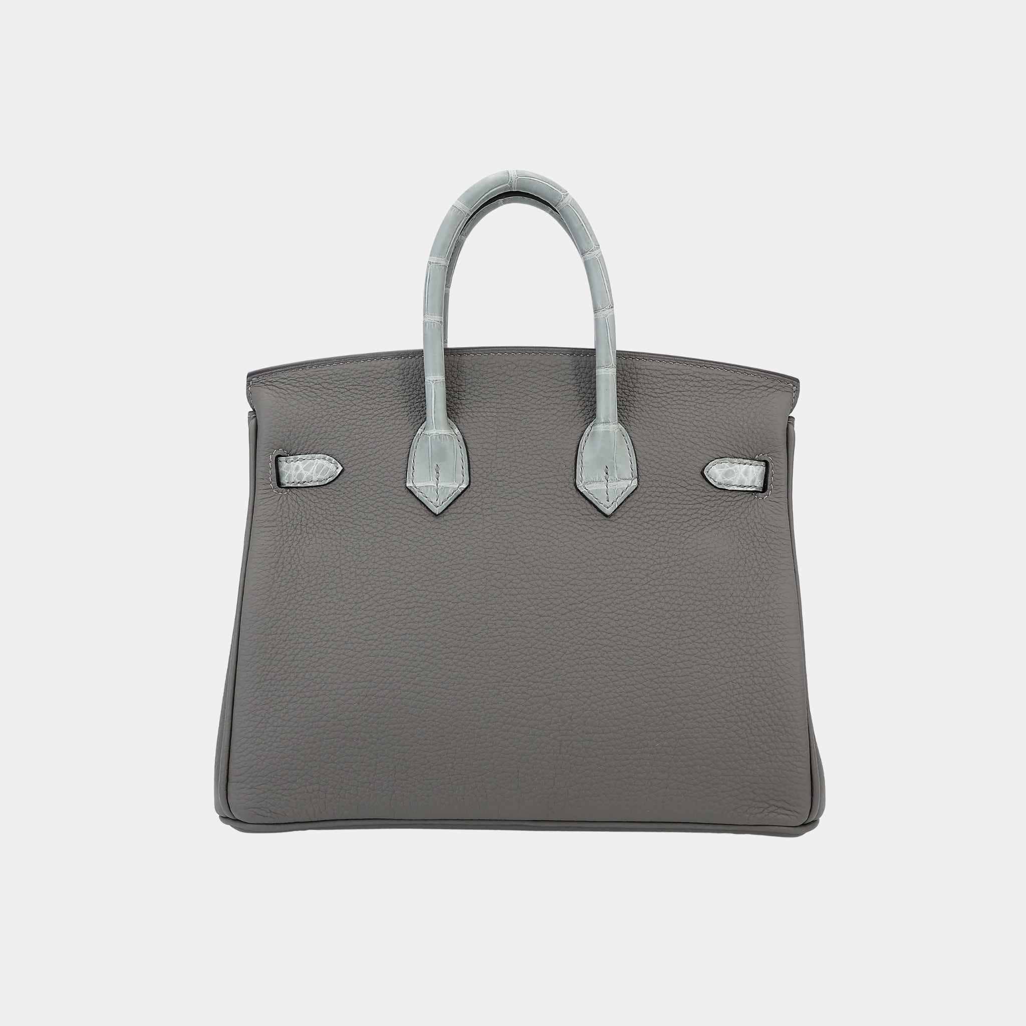 Hermes Birkin 25 Touch Togo-Matte Alligator Gris Meyer/Gris Ciment PHW, Back