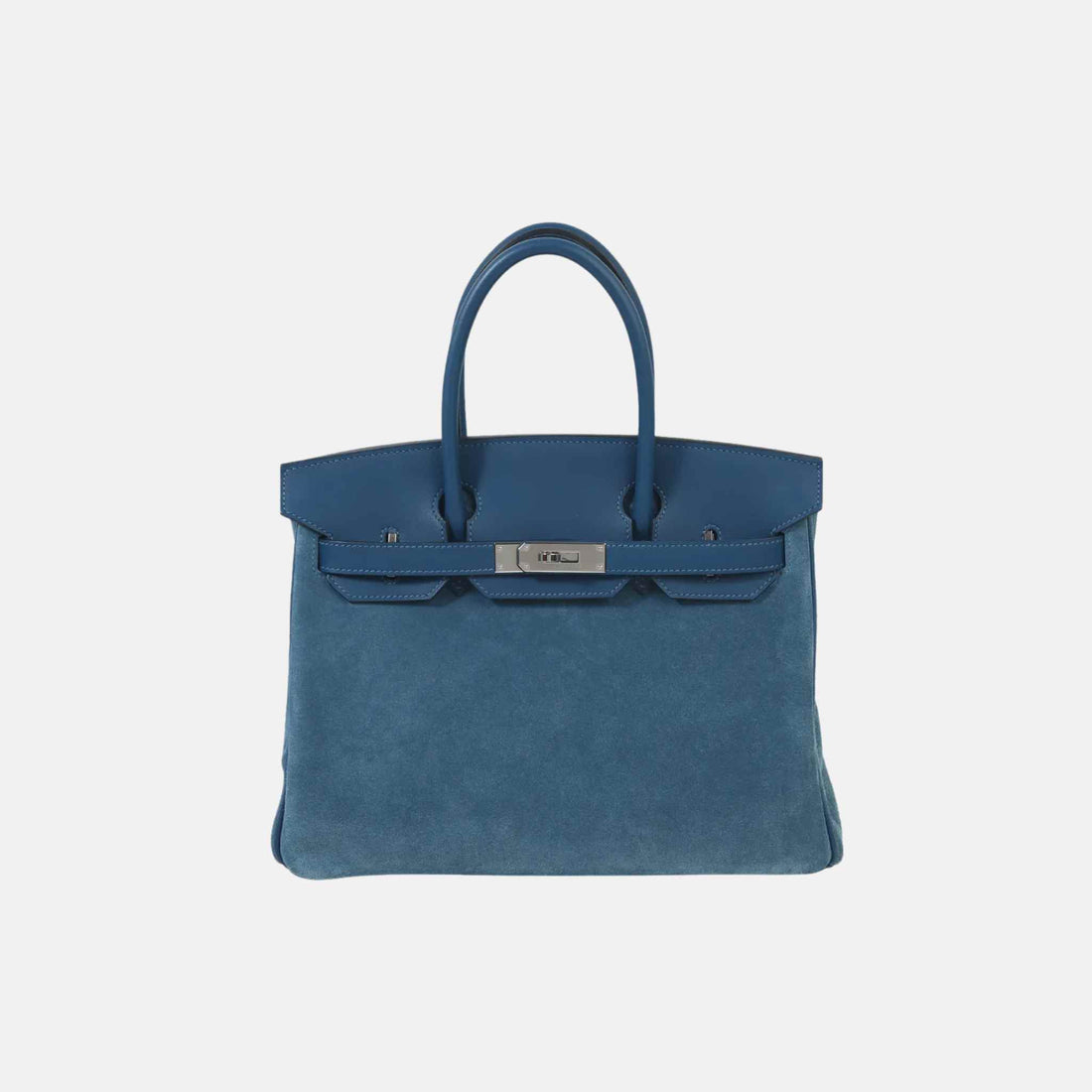 Hermes Birkin 30 Swift-Doblis Suede Blue Thalassa PHW, Front
