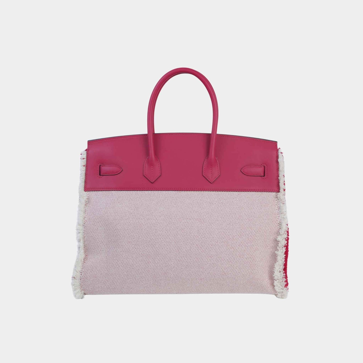 Hermes Birkin 35 Fray Fray Toile H Canvas-Swift Framboise PHW, Back