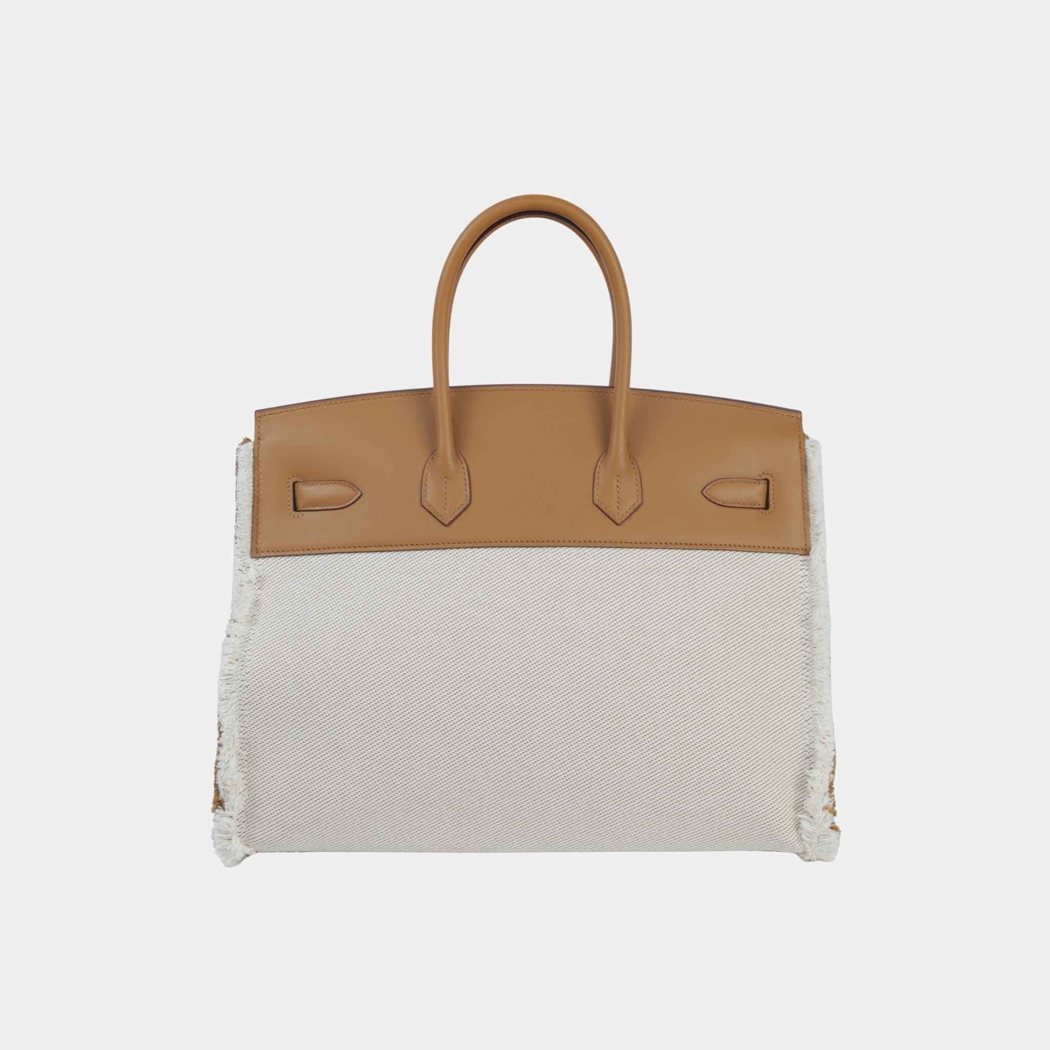 Hermes Birkin 35 Fray Fray Toile H Canvas-Swift Sesame PHW, Back