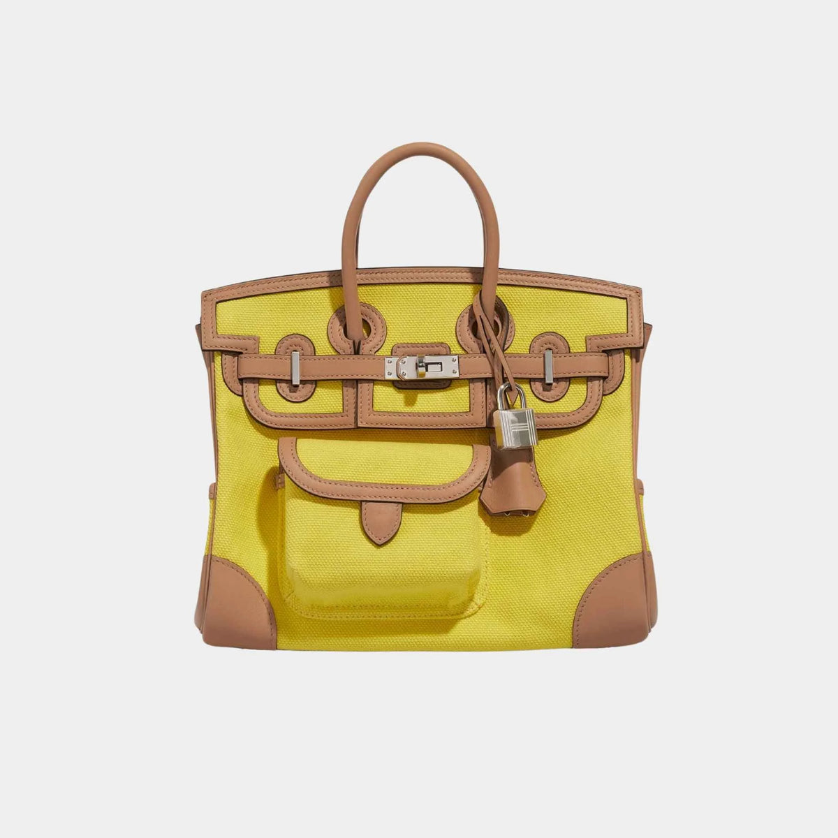 حقيبة Birkin Cargo 25 من قماش Toile وجلد Swift باللون Jaune Citron Chai