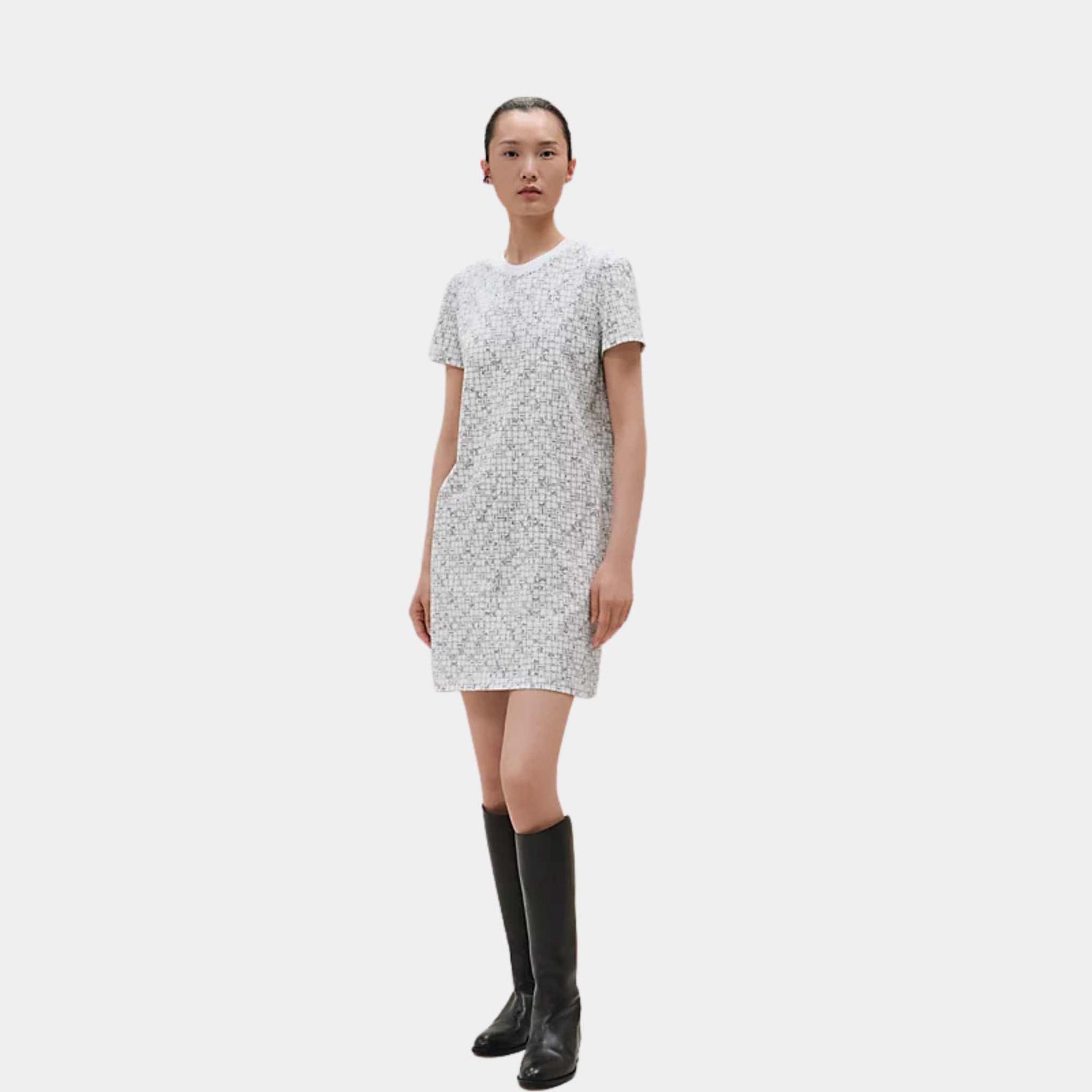 Hermes Bolduc Au Carre Straight Dress Blanc Casse, Front, Model