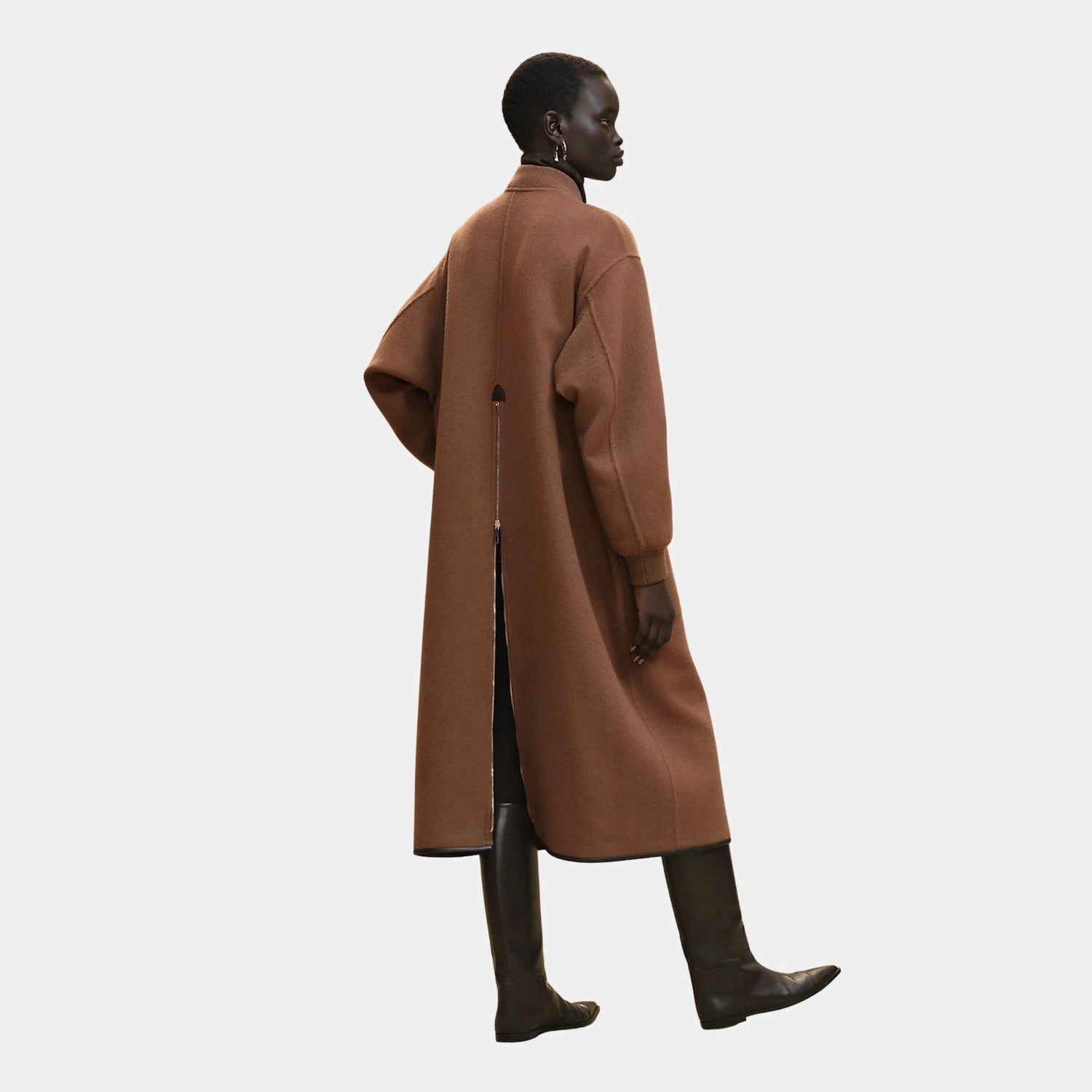 Hermes Bomber-inspired Coat in Double-sided Cashmere, Marron Chene, Back