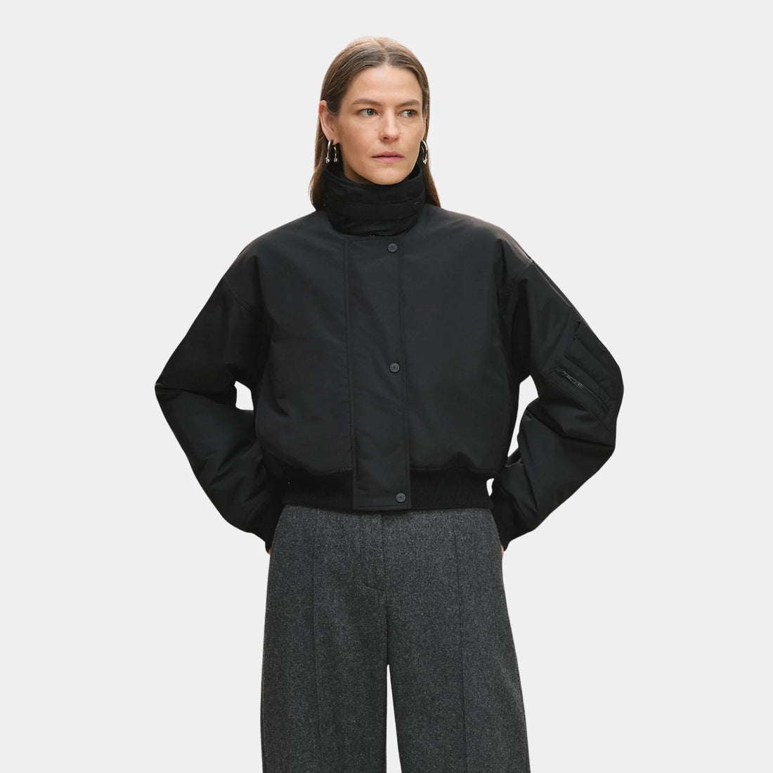 Hermes Bomber Jacket in Technical Wool, Noir, Front