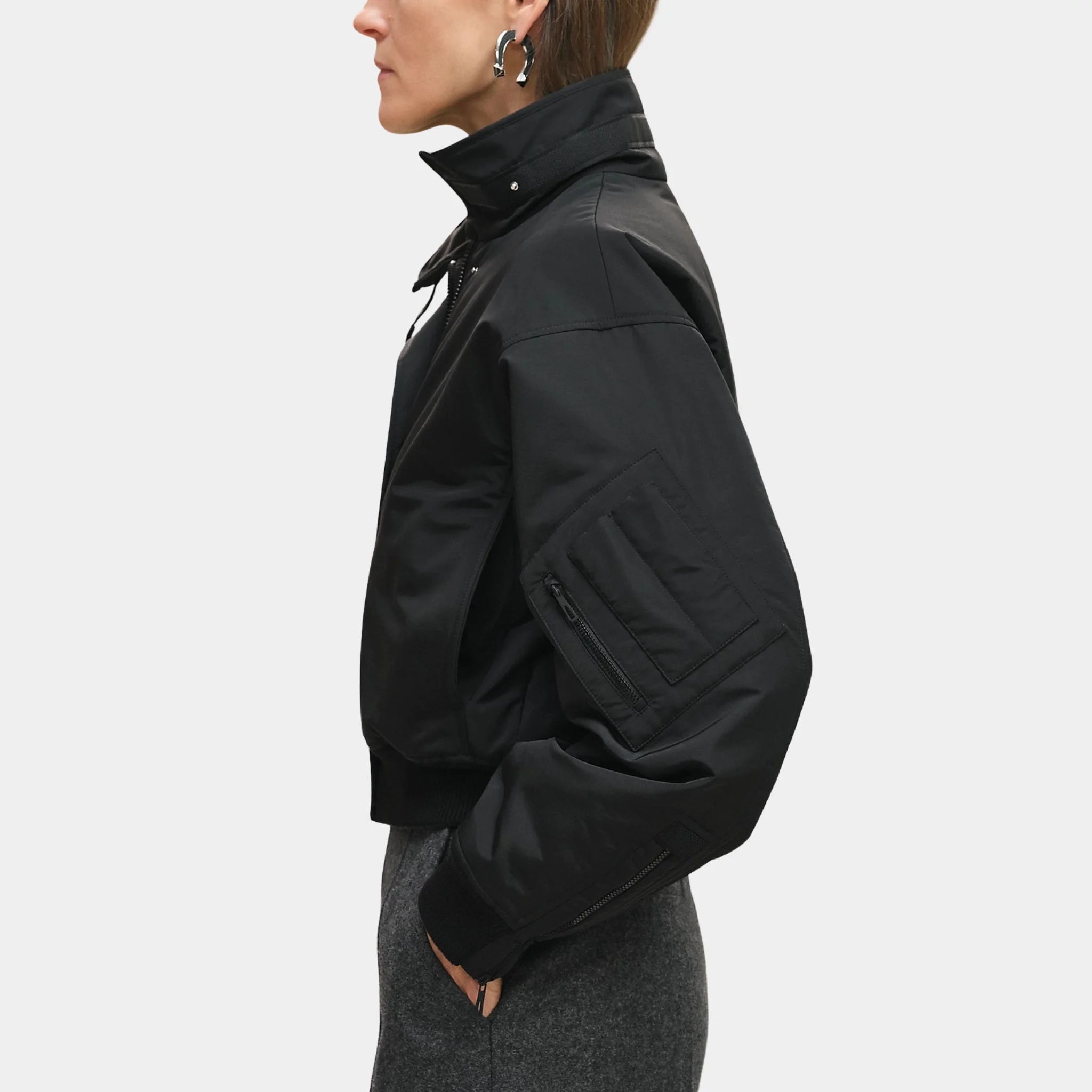 Hermes Bomber Jacket in Technical Wool, Noir, Side