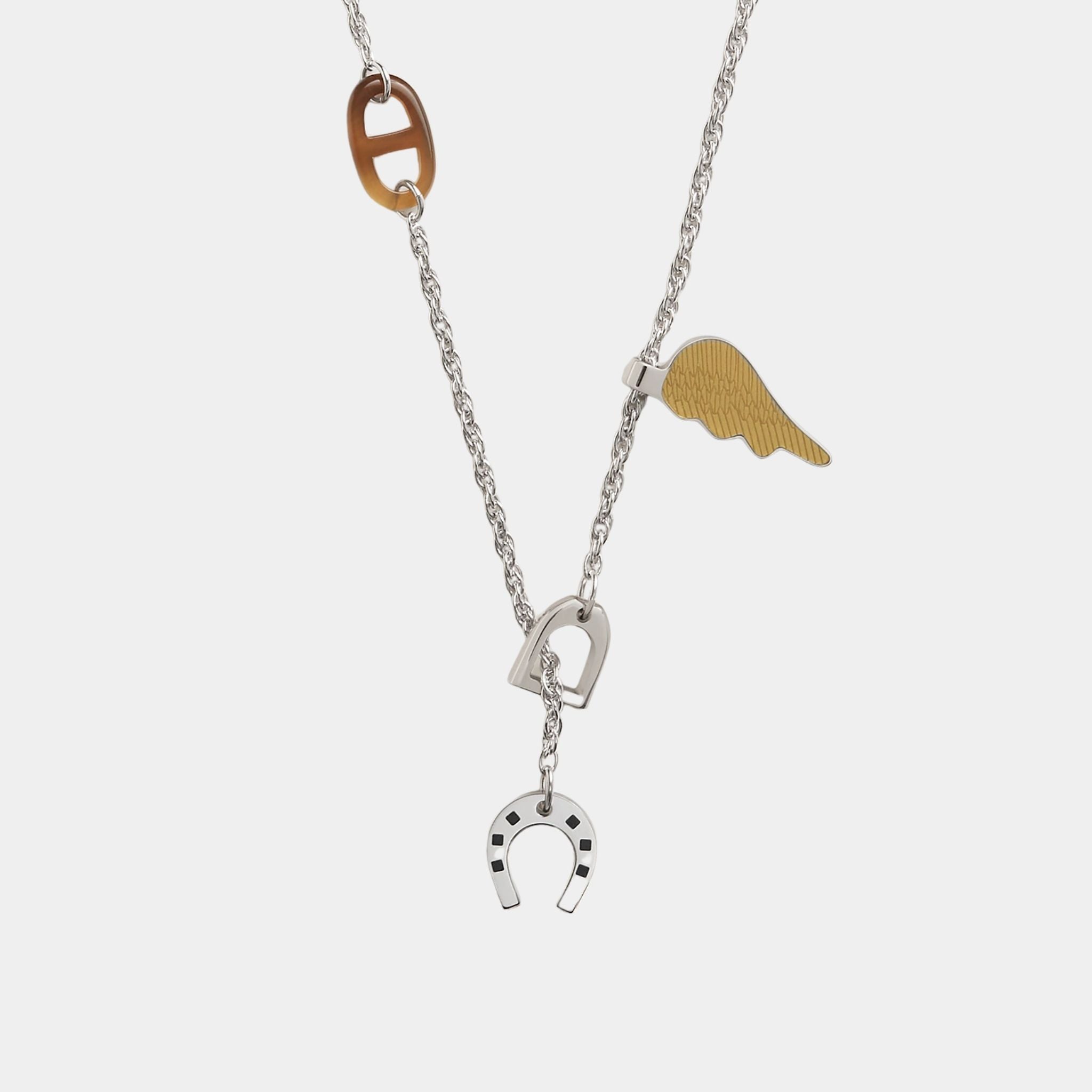 Hermes Bon Voyage Necklace, Noir, Dore, Close